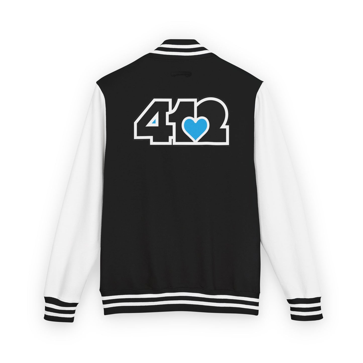 412 Embroidered Letterman Jacket - Blue Heart, Black Logo