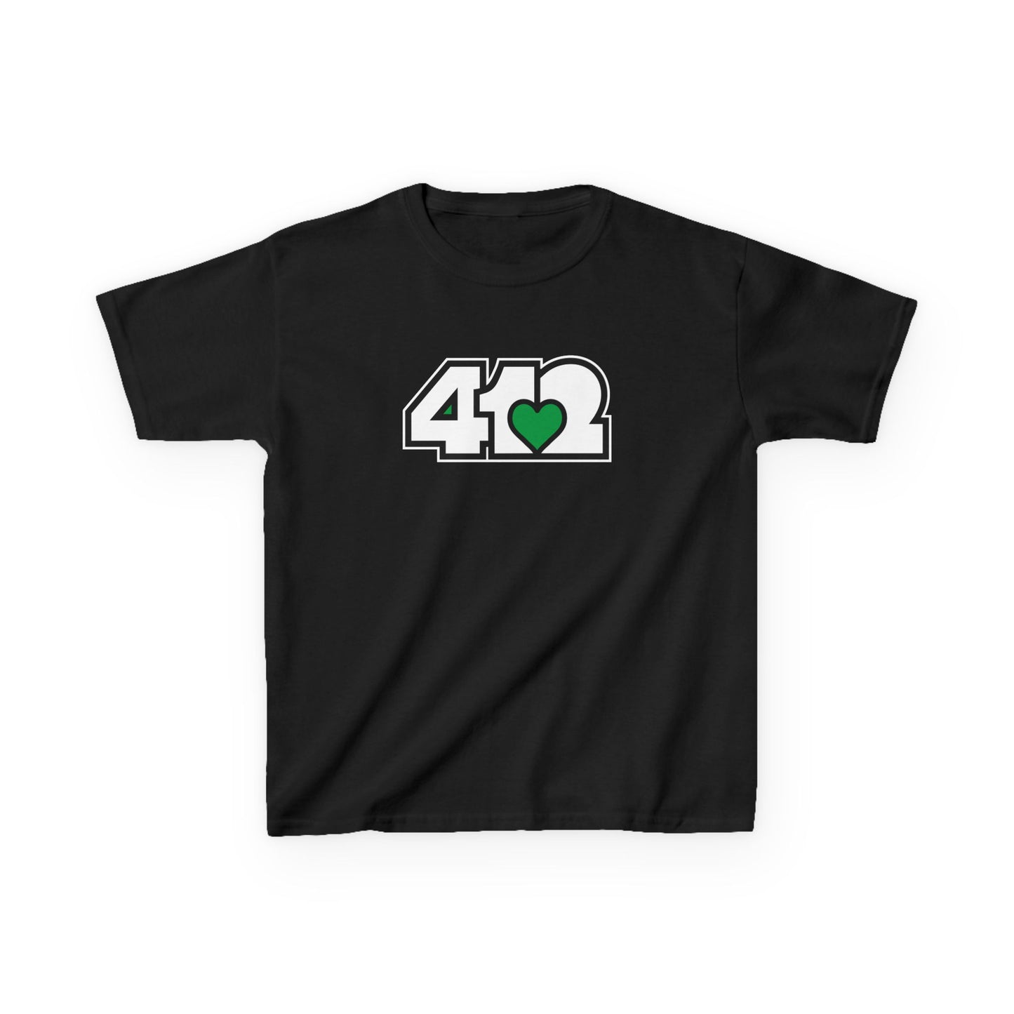 412 Kids Cotton Tee - Green Heart, White Logo