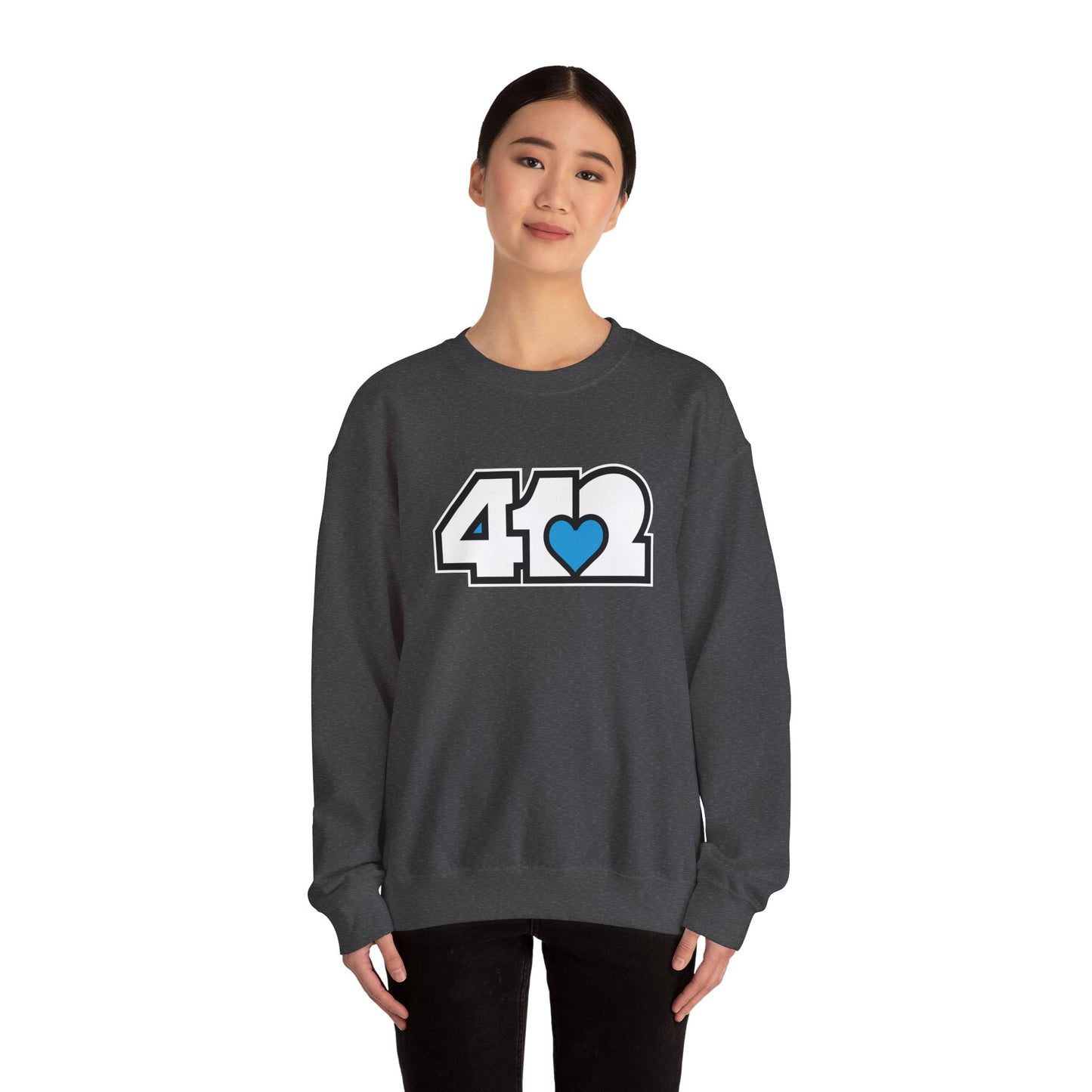 412 Crew Neck Sweatshirt - Blue Heart, White Logo