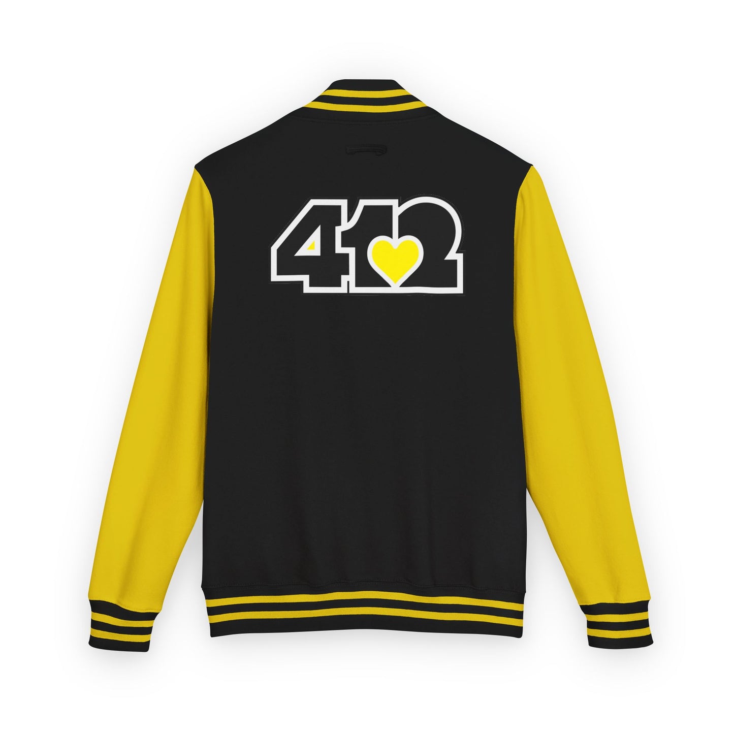 412 Embroidered Letterman Jacket - Yellow Heart, Black Logo
