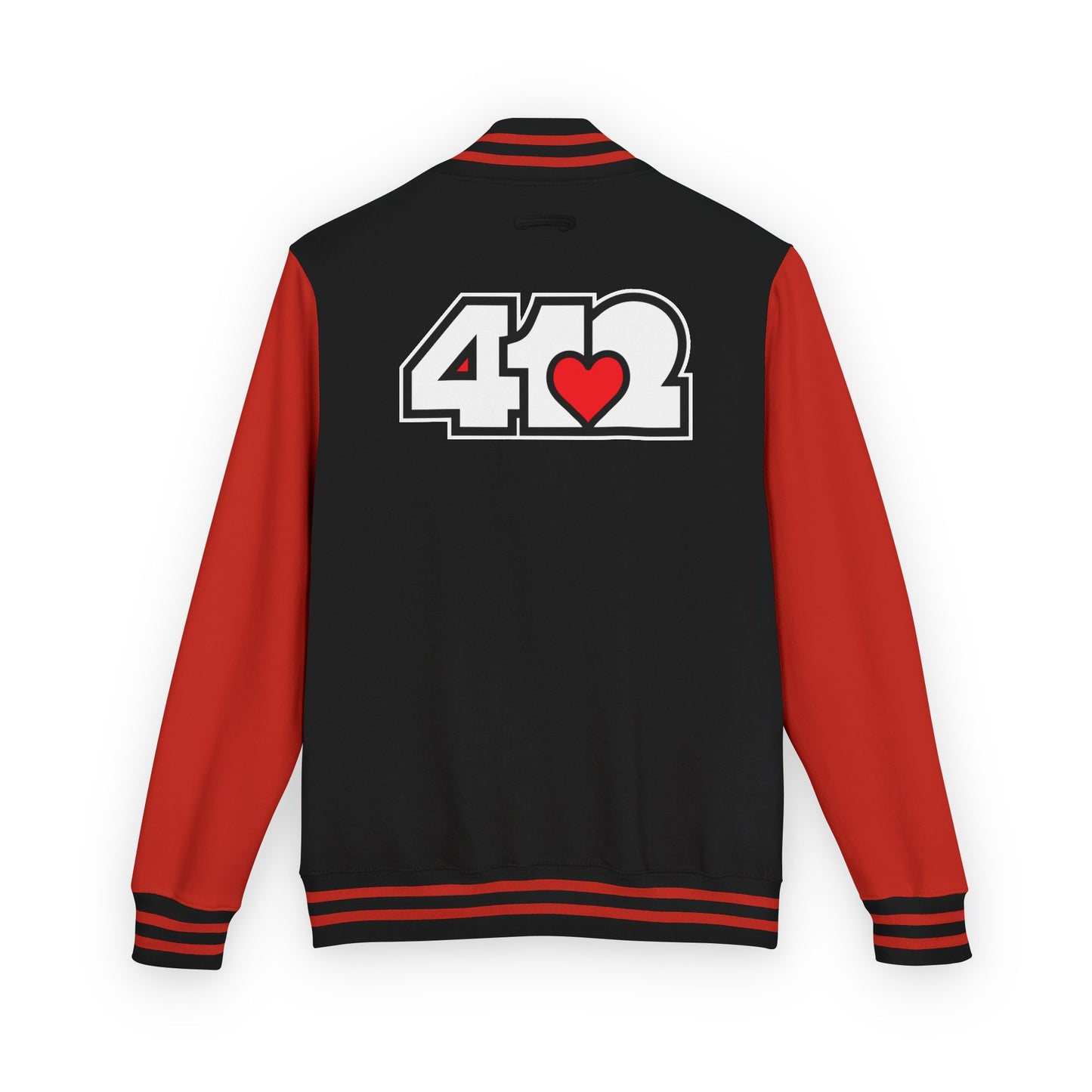 412 Embroidered Letterman Jacket - Red Heart, White Logo