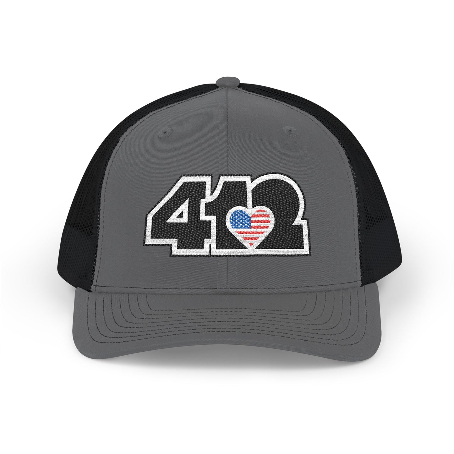 412 Snapback Crown – Embroidered Stars & Stripes Heart, Black Logo