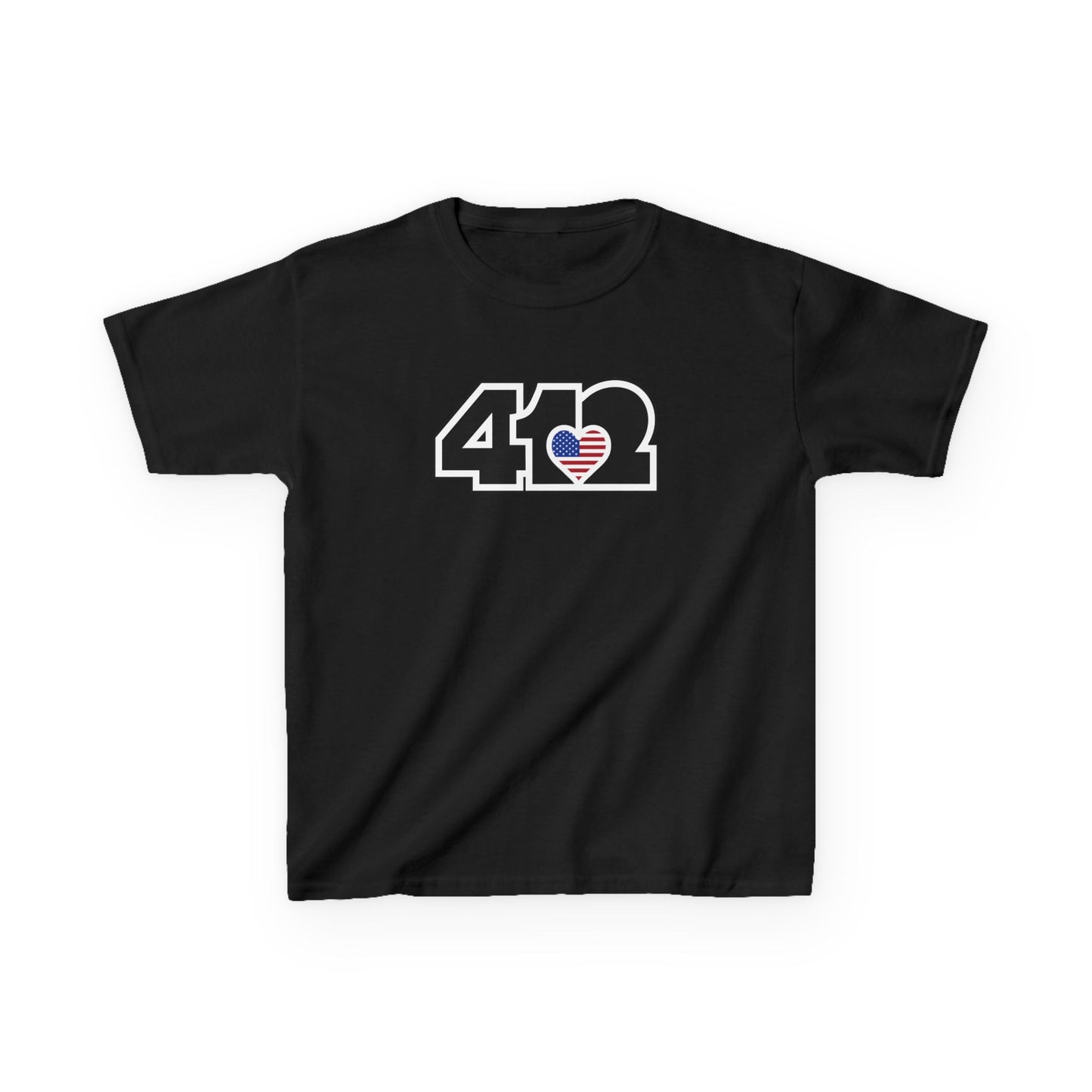 412 Kids Cotton Tee - Stars & Stripes Heart, Black Logo
