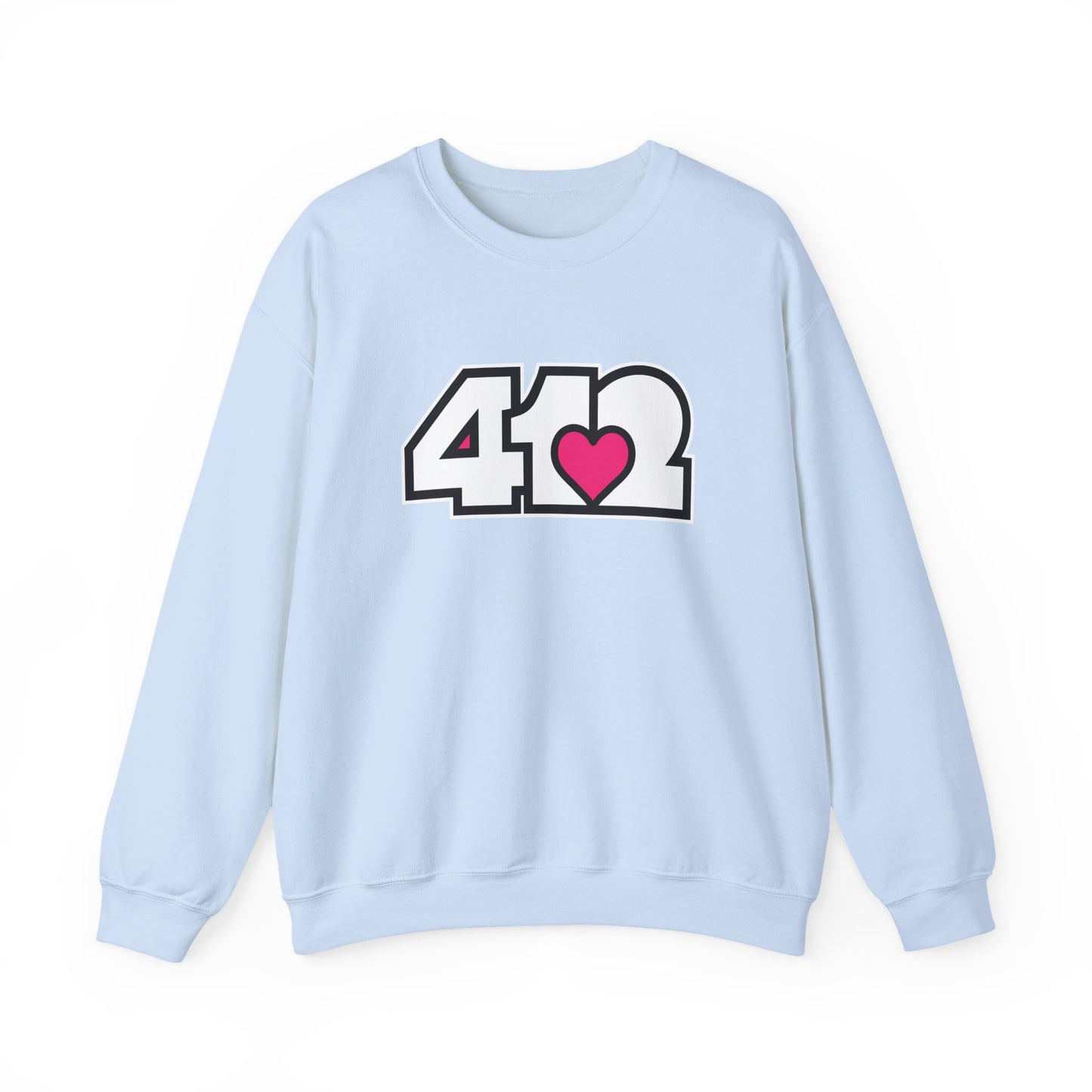 412 Crew Neck Sweatshirt - Pink Heart, White Logo