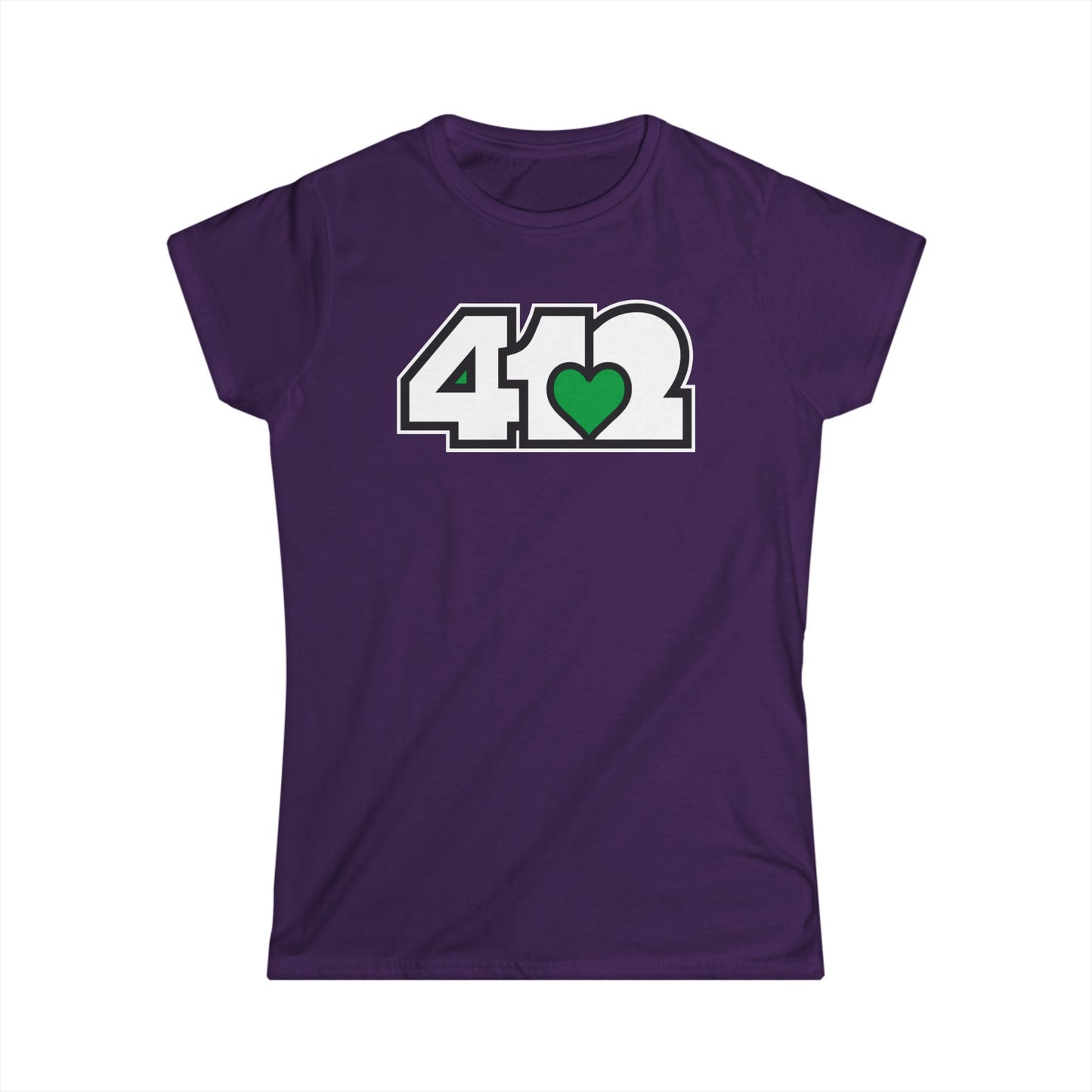 412 Women's Softstyle Tee - Green Heart, White Logo