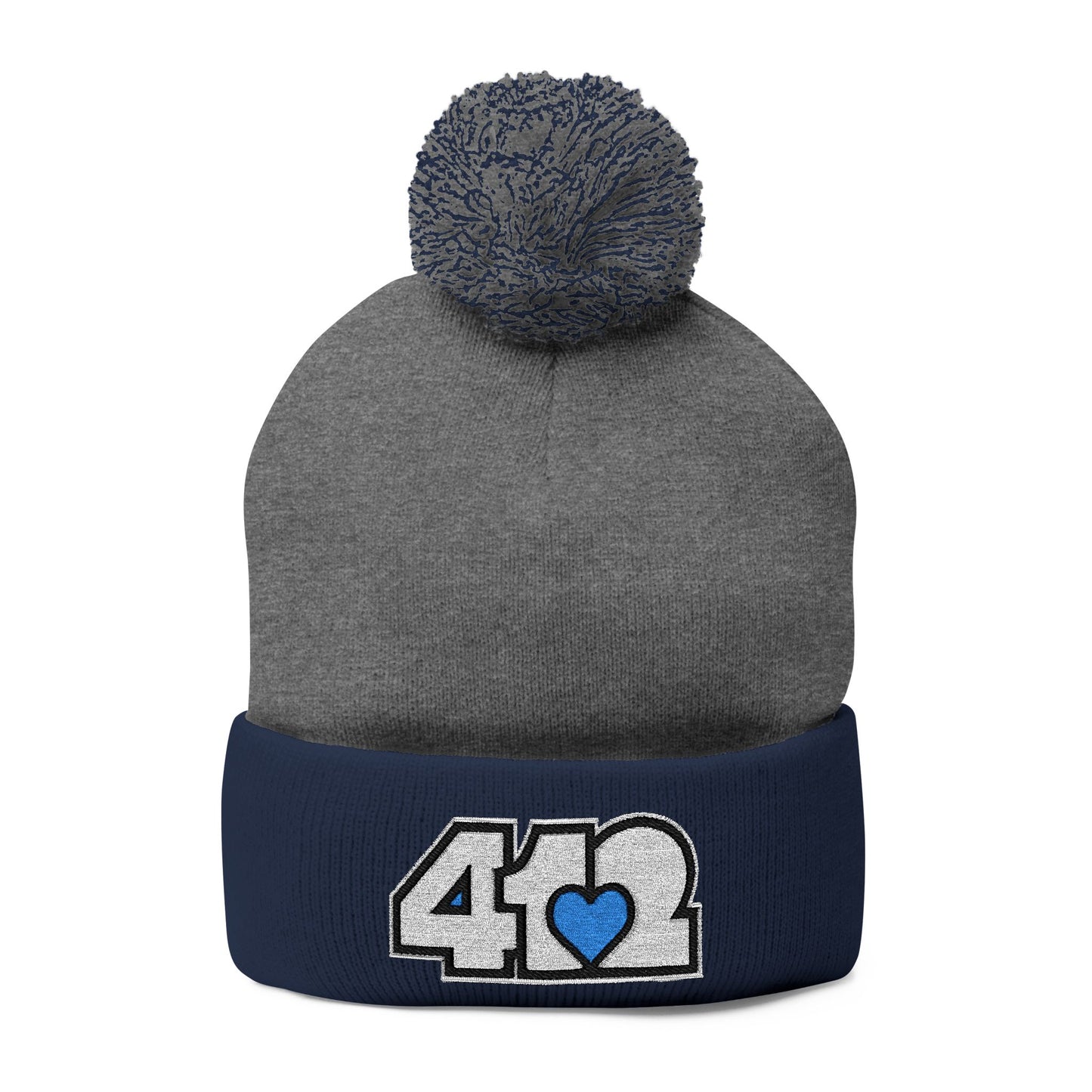 412 Bobble Crown - Embroidered Blue Heart, White Logo