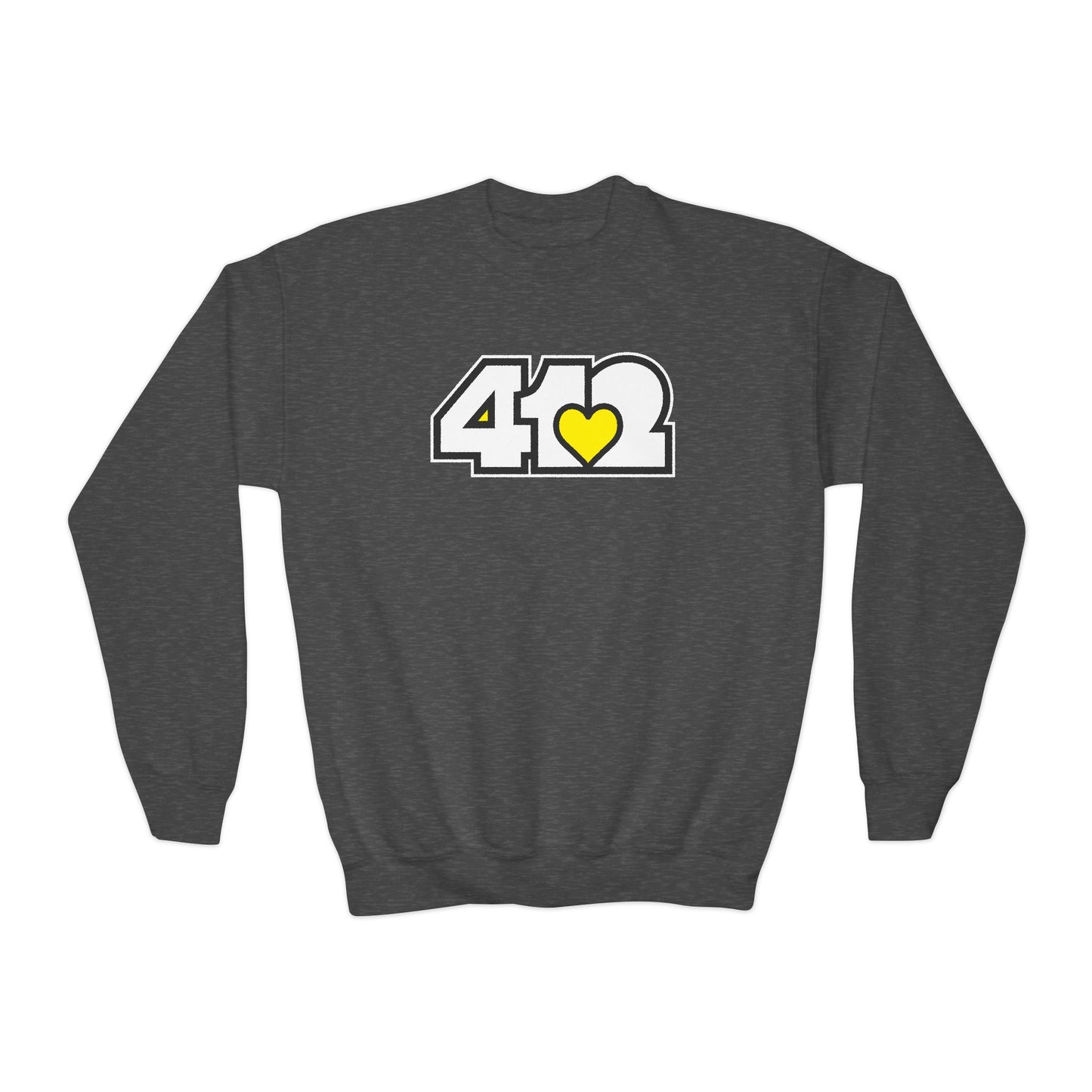 412 Crew Neck Youth Sweatshirt - Yellow Heart, White Logo