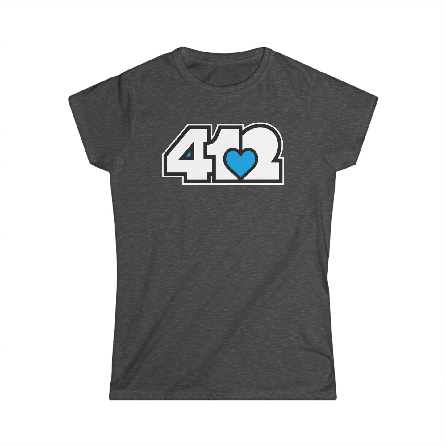 412 Women's Softstyle Tee - Blue Heart, White Logo