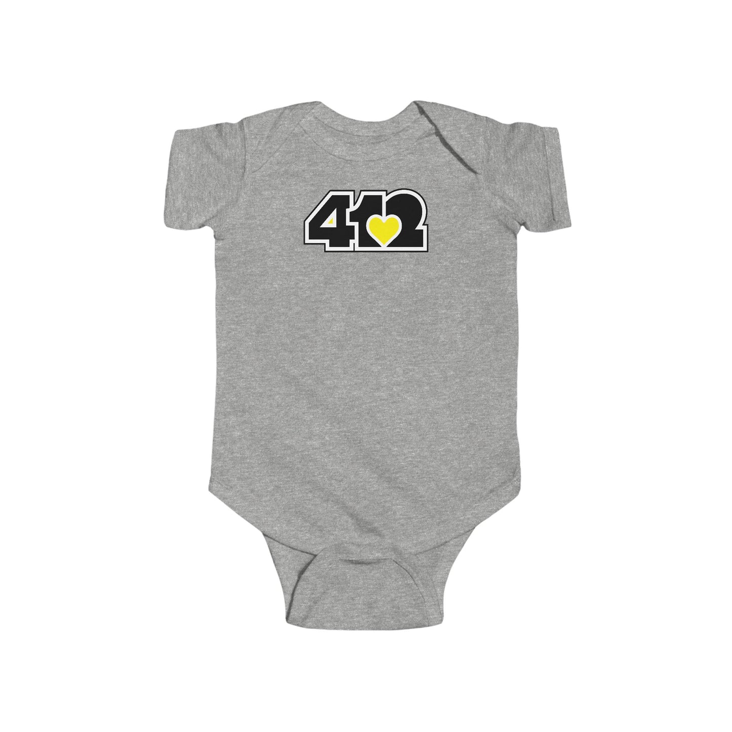 412 Infant Bodysuit - Yellow Heart, Black Logo