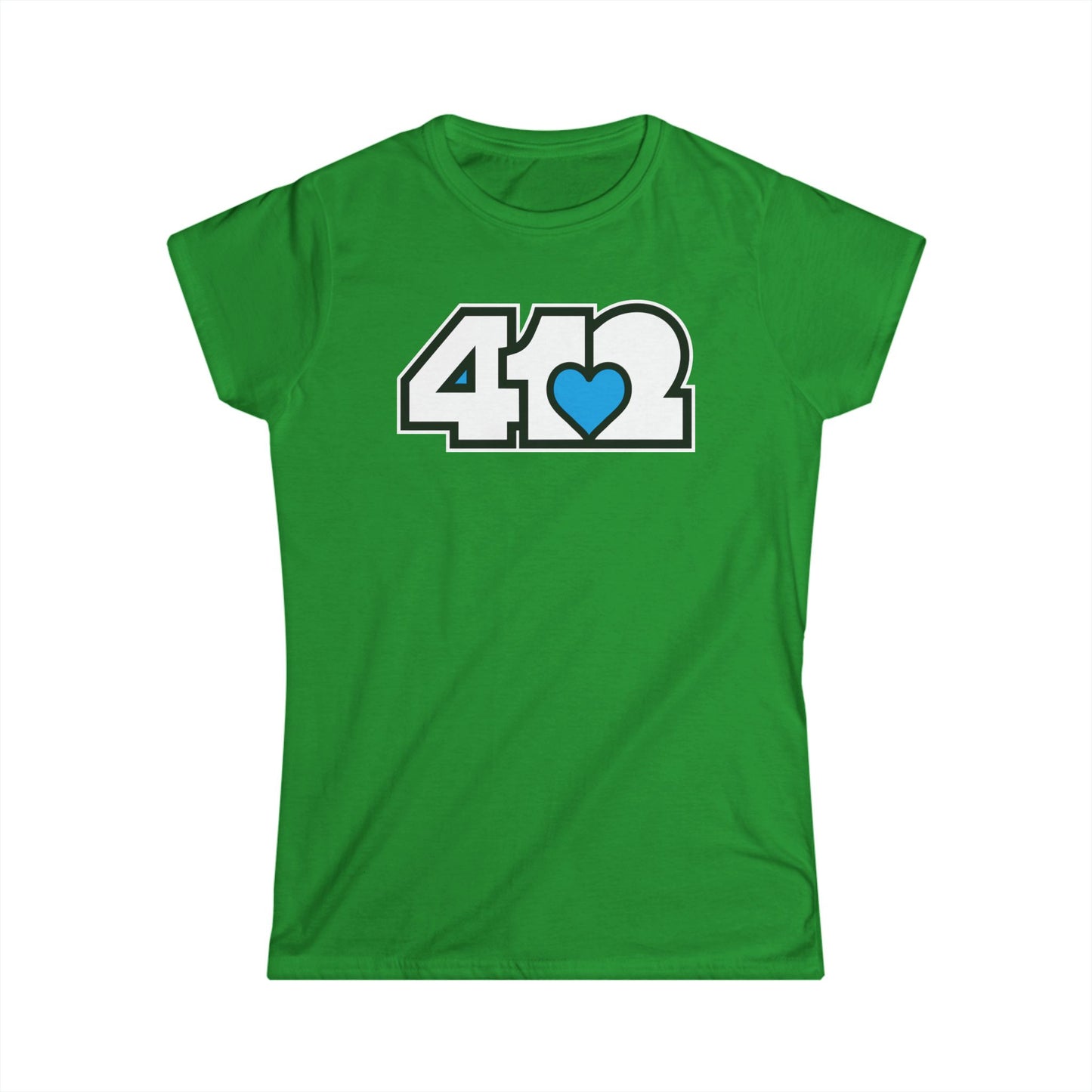 412 Women's Softstyle Tee - Blue Heart, White Logo