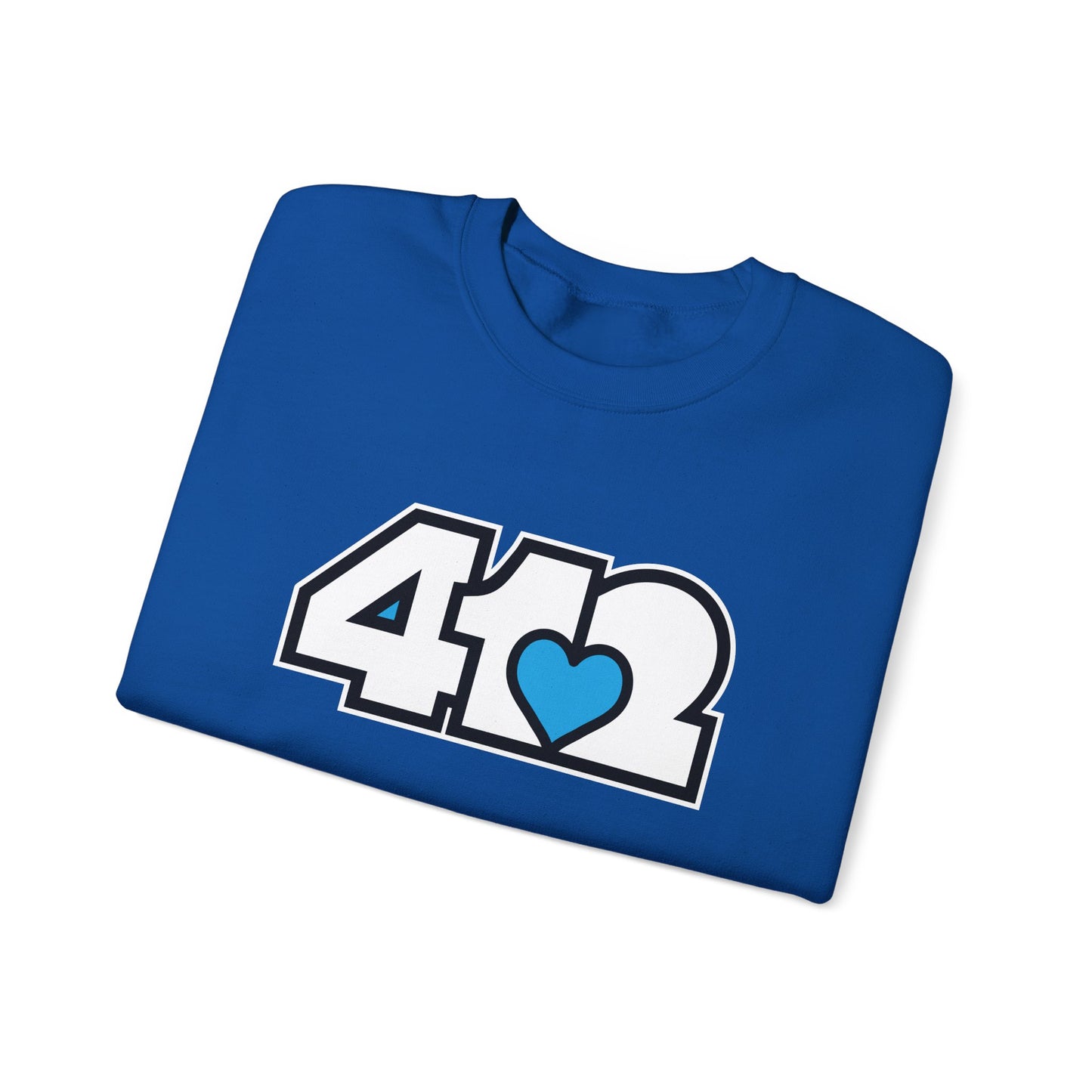 412 Crew Neck Sweatshirt - Blue Heart, White Logo