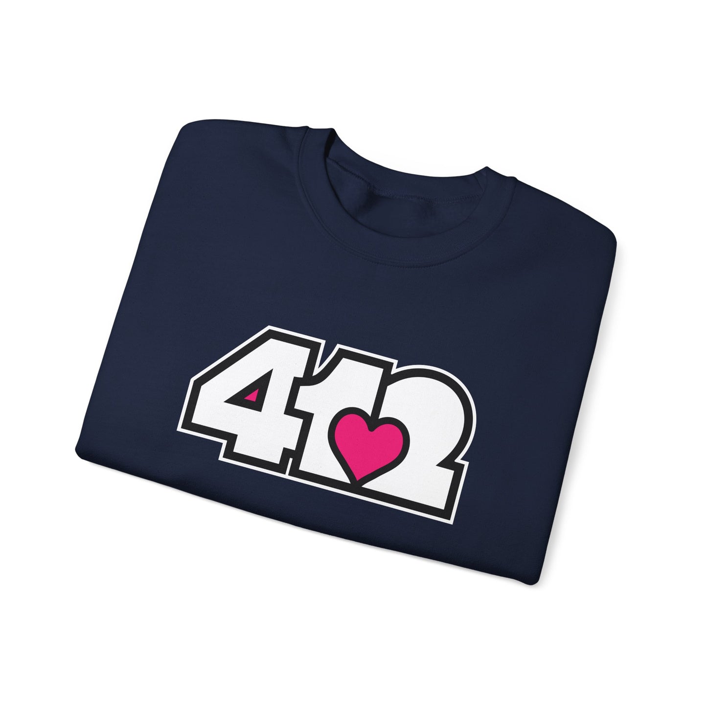 412 Crew Neck Sweatshirt - Pink Heart, White Logo