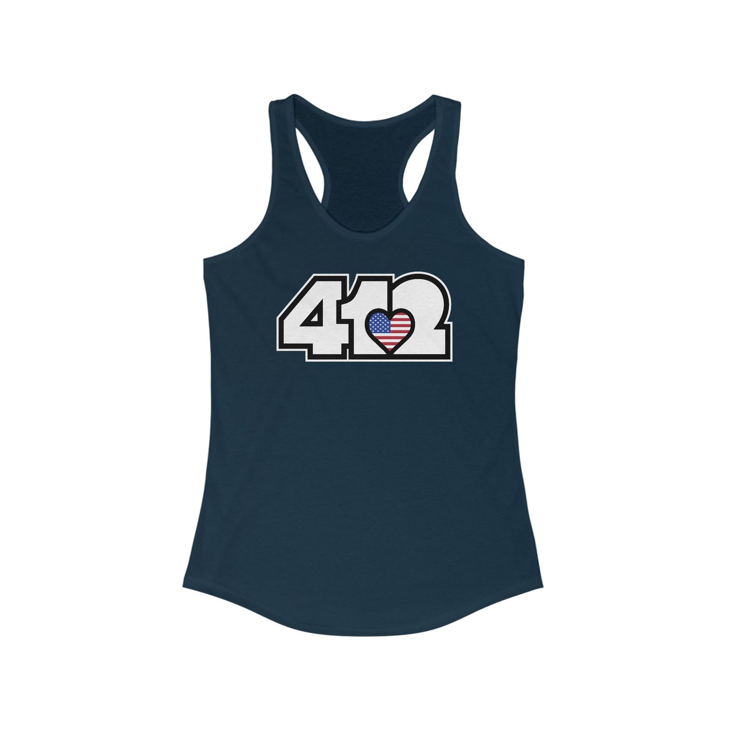 412 Women's Racerback Tank Top - Stars & Stripes Heart, White Logo