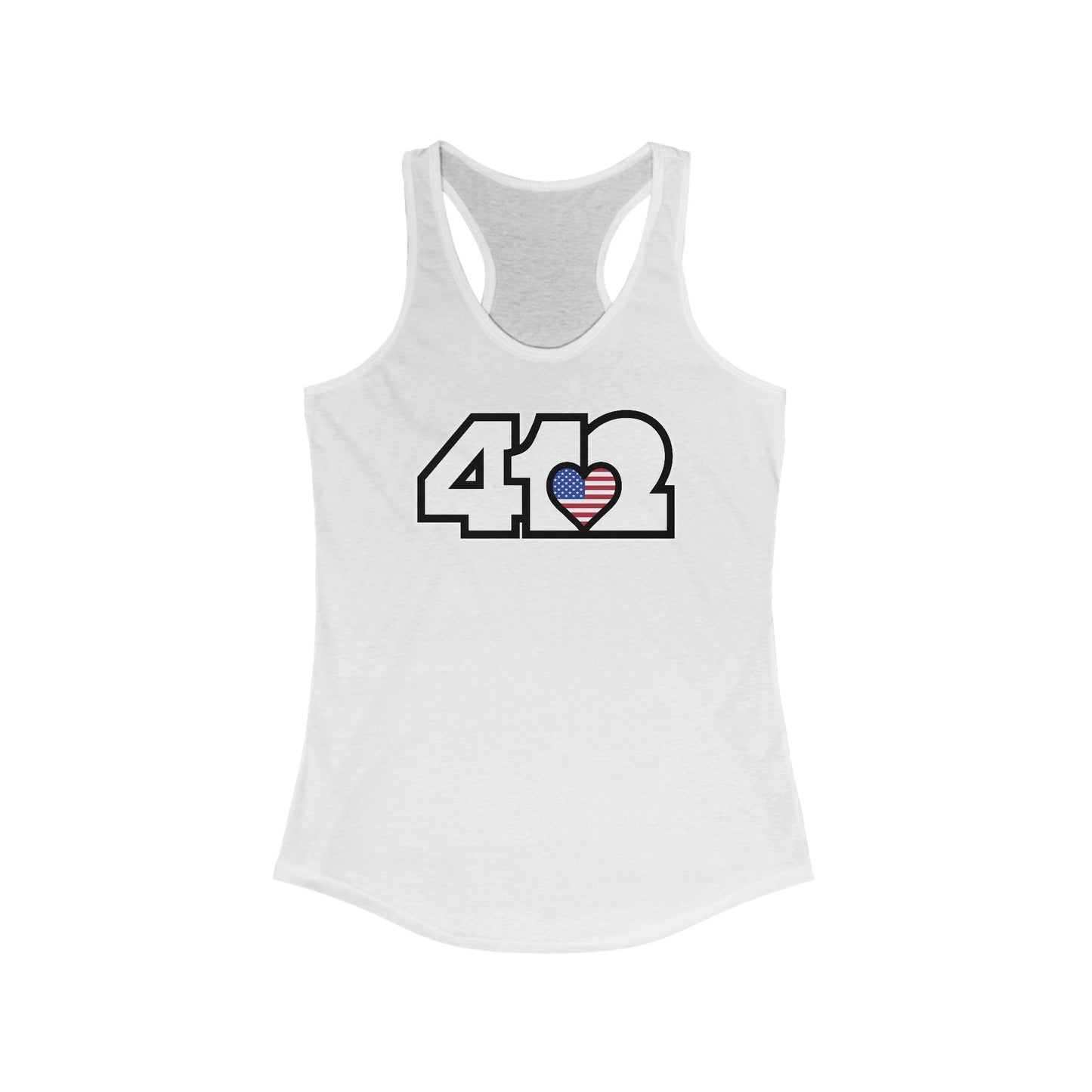 412 Women's Racerback Tank Top - Stars & Stripes Heart, White Logo