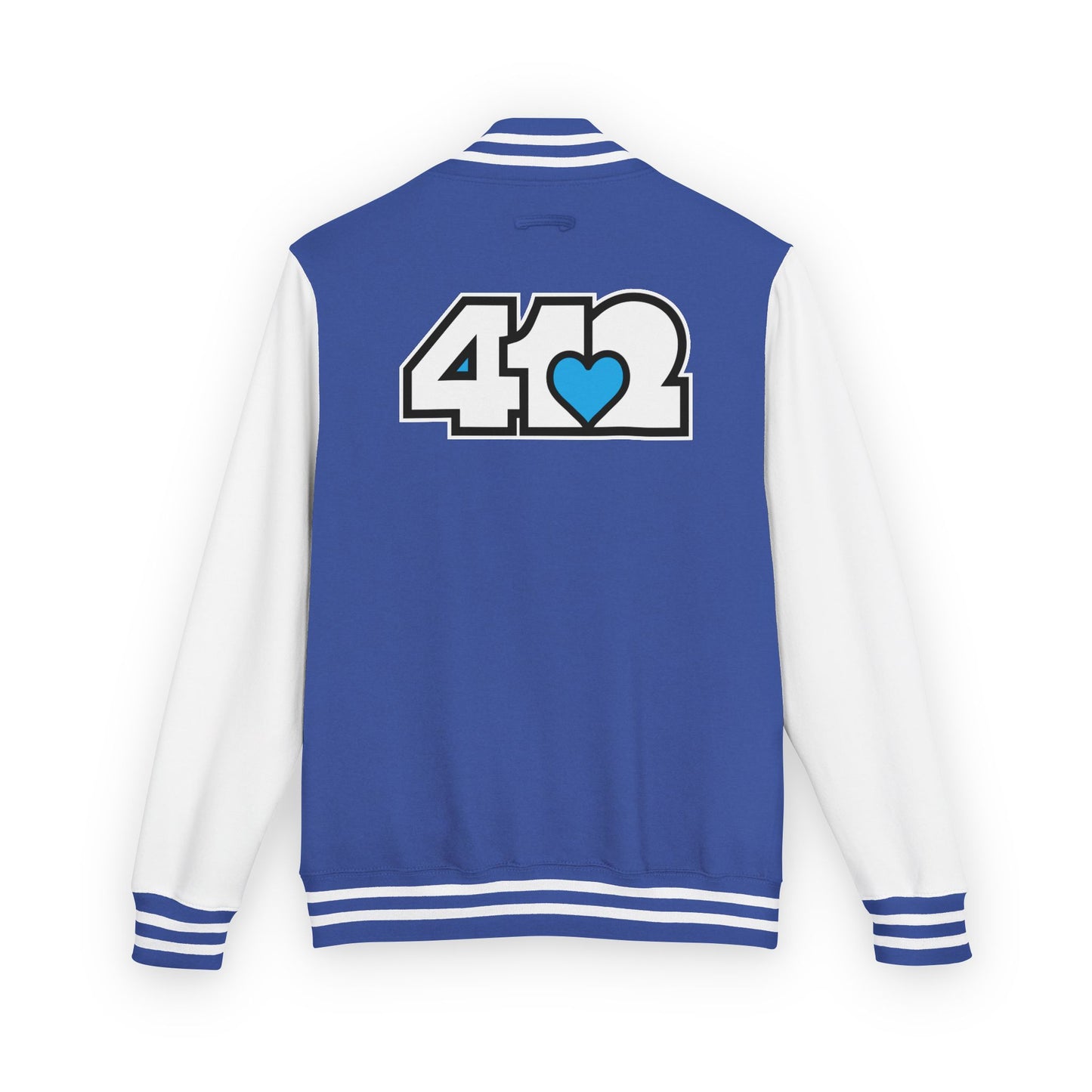 412 Embroidered Letterman Jacket - Blue Heart, White Logo