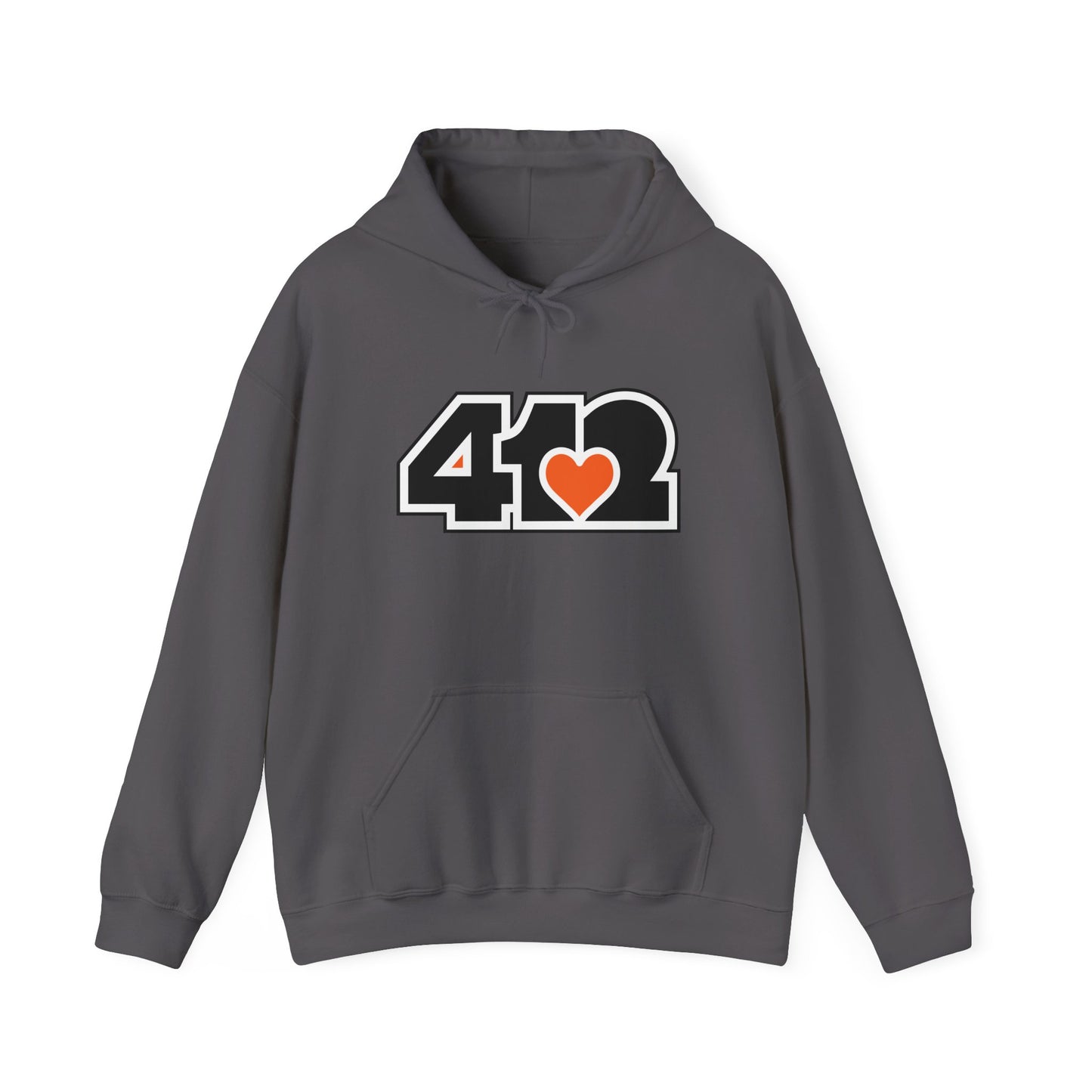 412 Classic Fit Adult Hoodie - Orange Heart, Black Logo