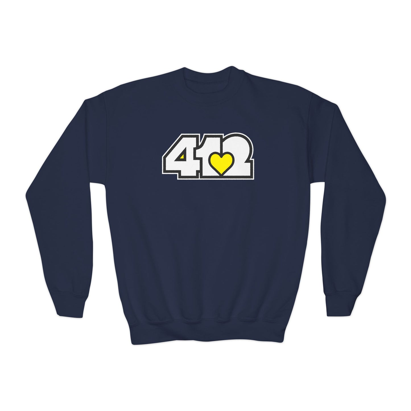 412 Crew Neck Youth Sweatshirt - Yellow Heart, White Logo