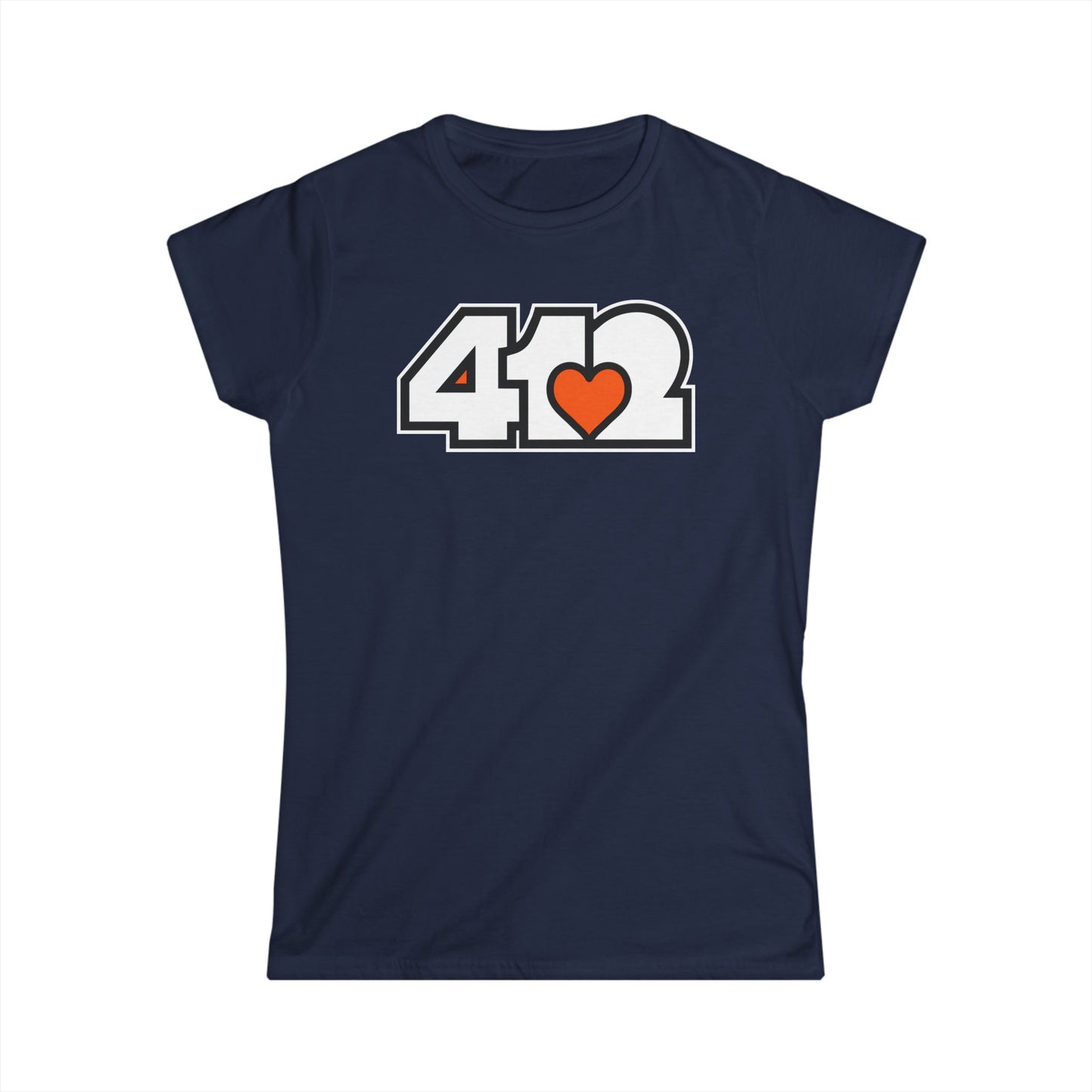 412 Women's Softstyle Tee - Orange Heart, White Logo
