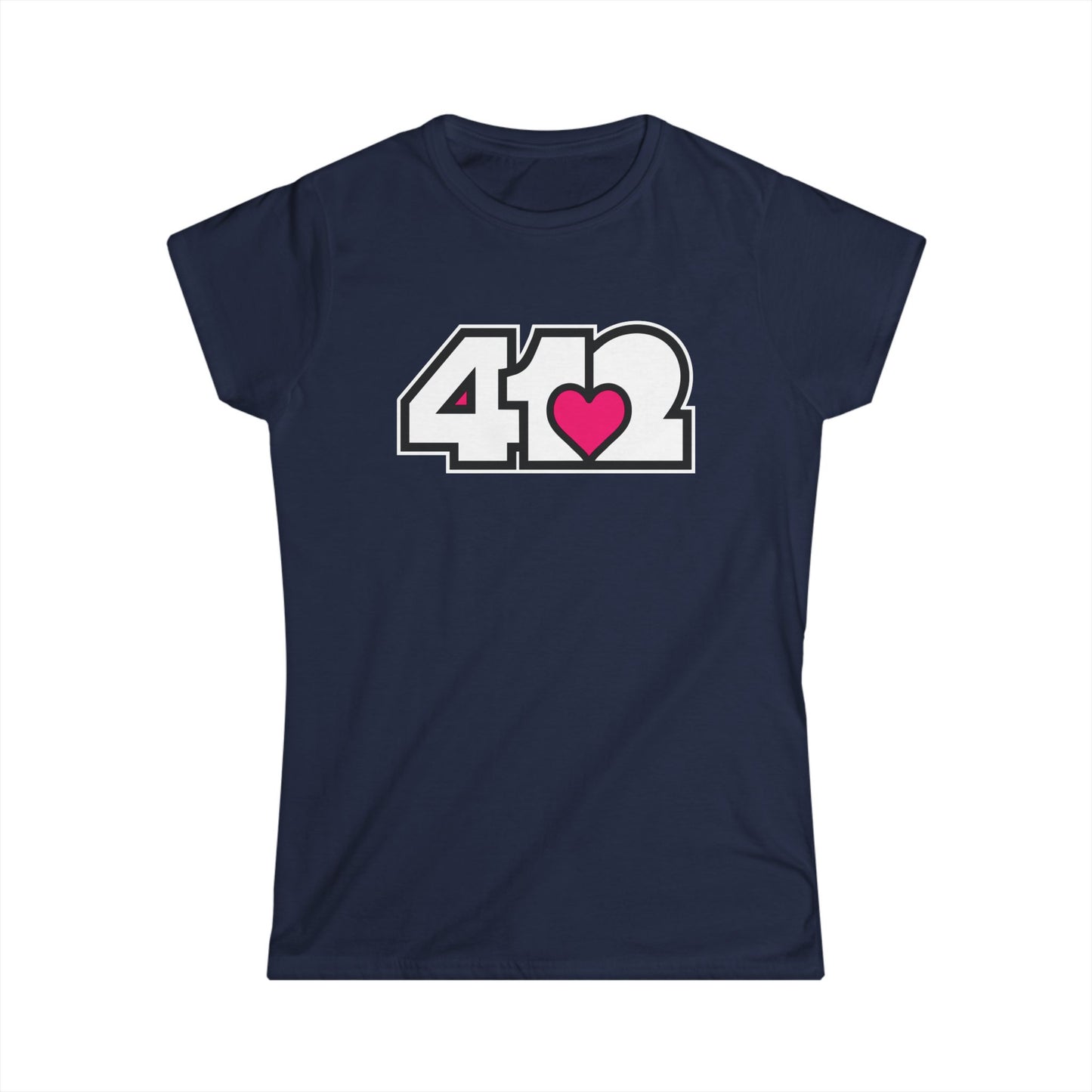 412 Women's Softstyle Tee - Pink Heart, White Logo
