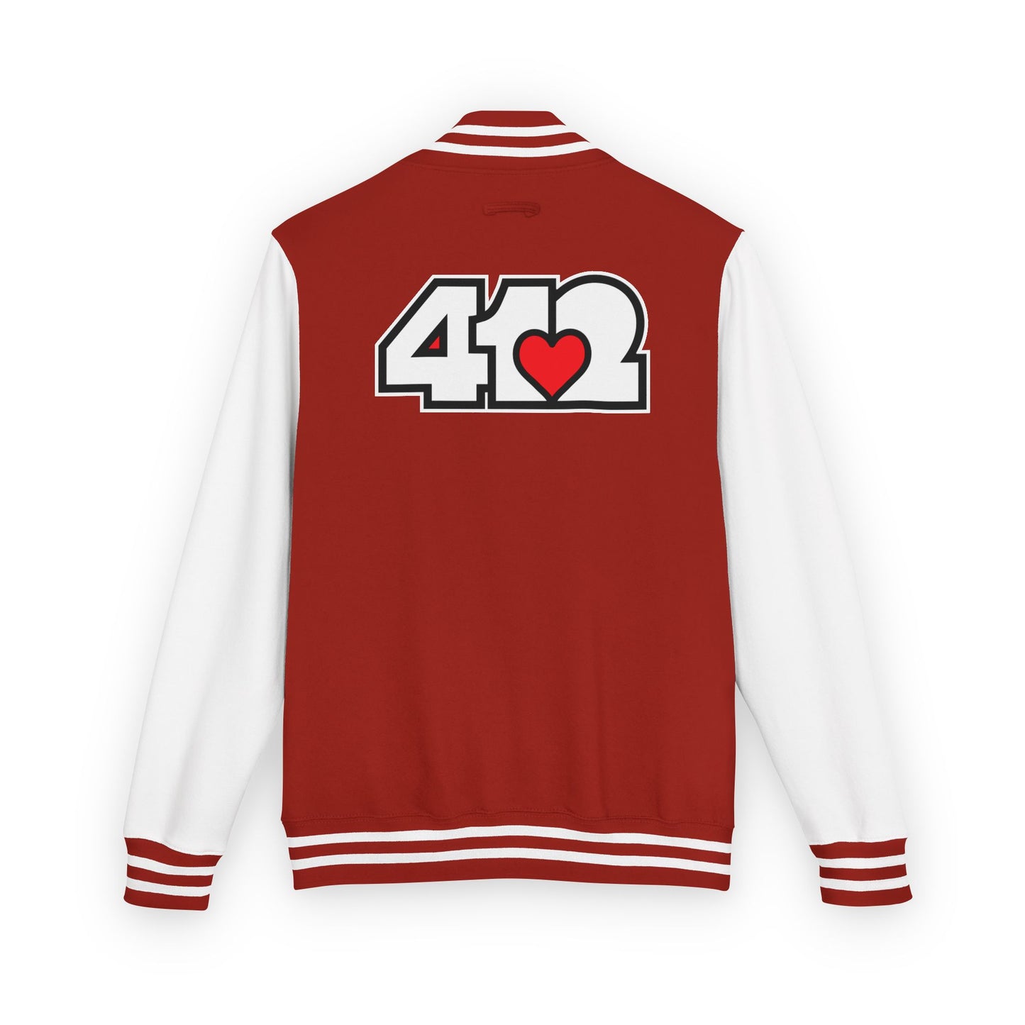 412 Embroidered Letterman Jacket - Red Heart, White Logo