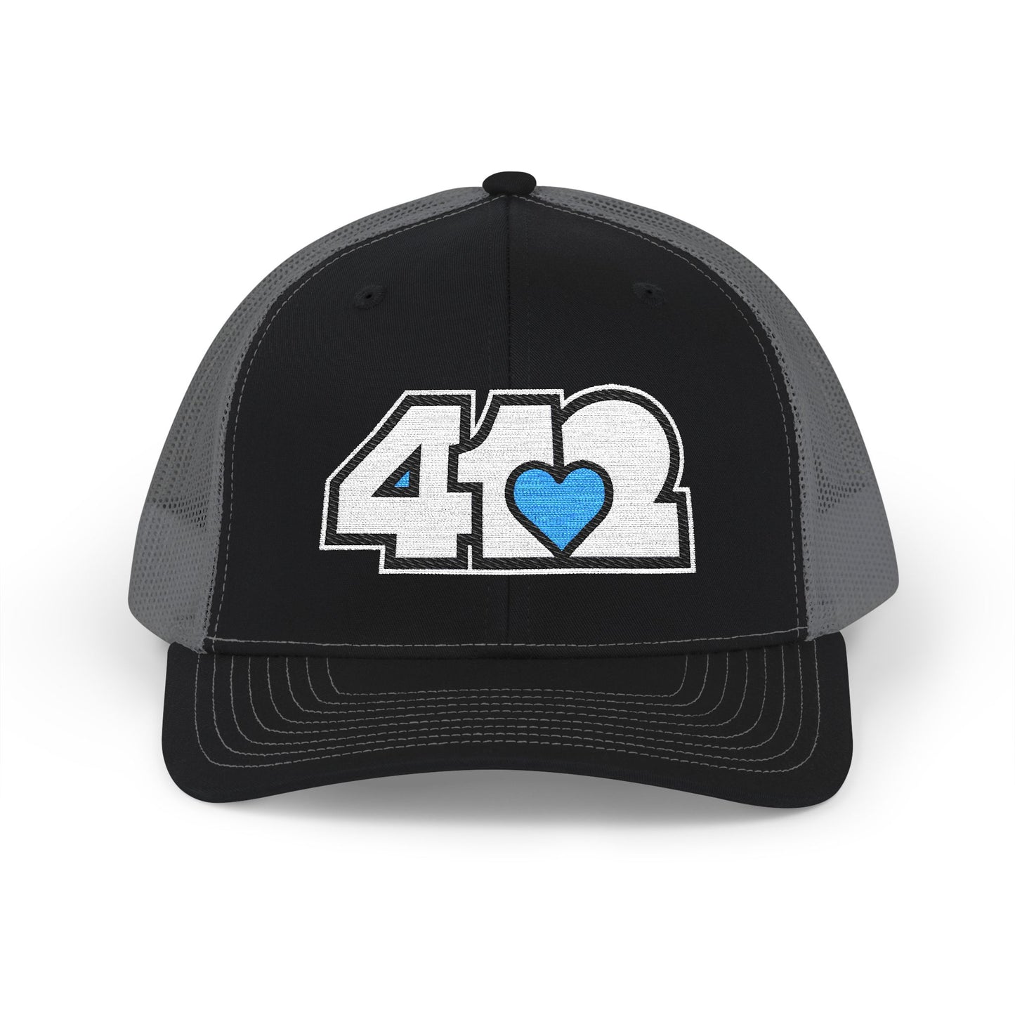 412 Snapback Crown – Embroidered Blue Heart, White Logo