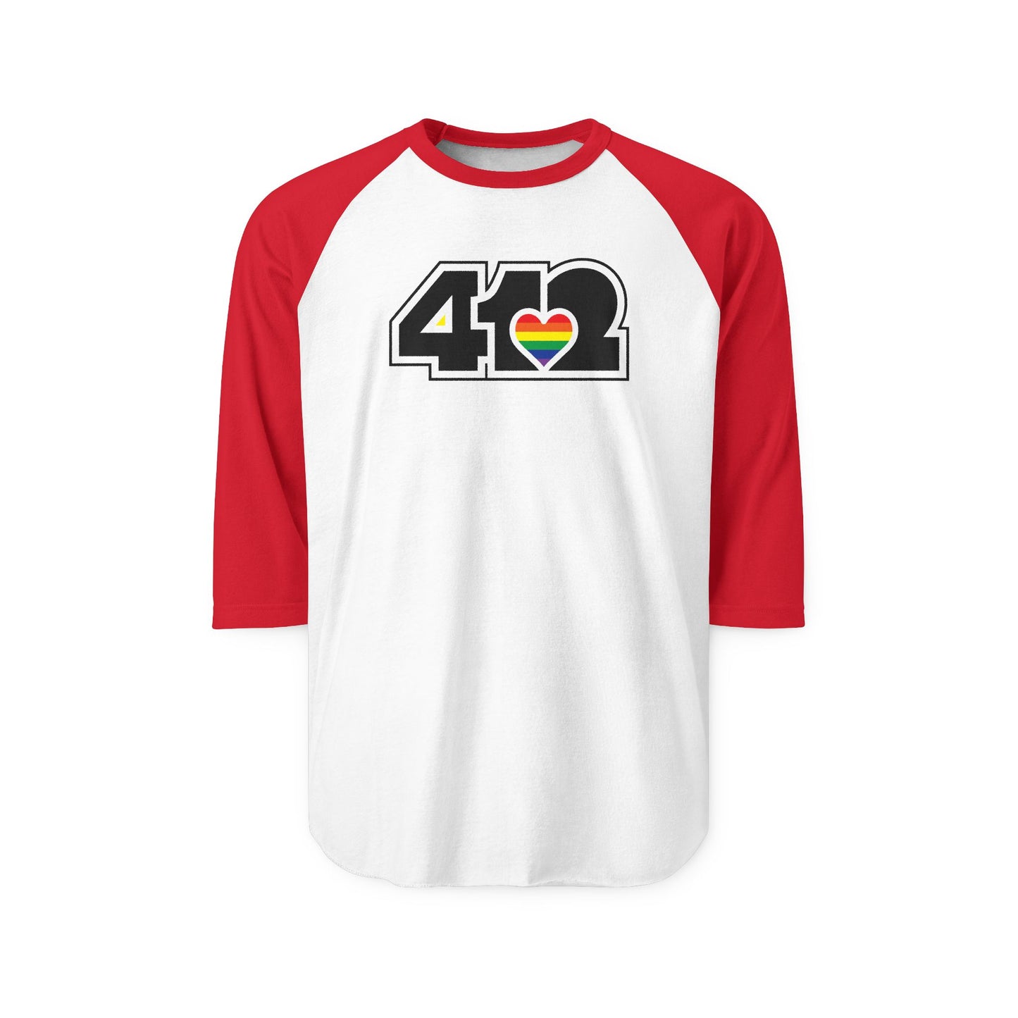 412 Raglan Baseball Tee - Rainbow Heart, Black Logo