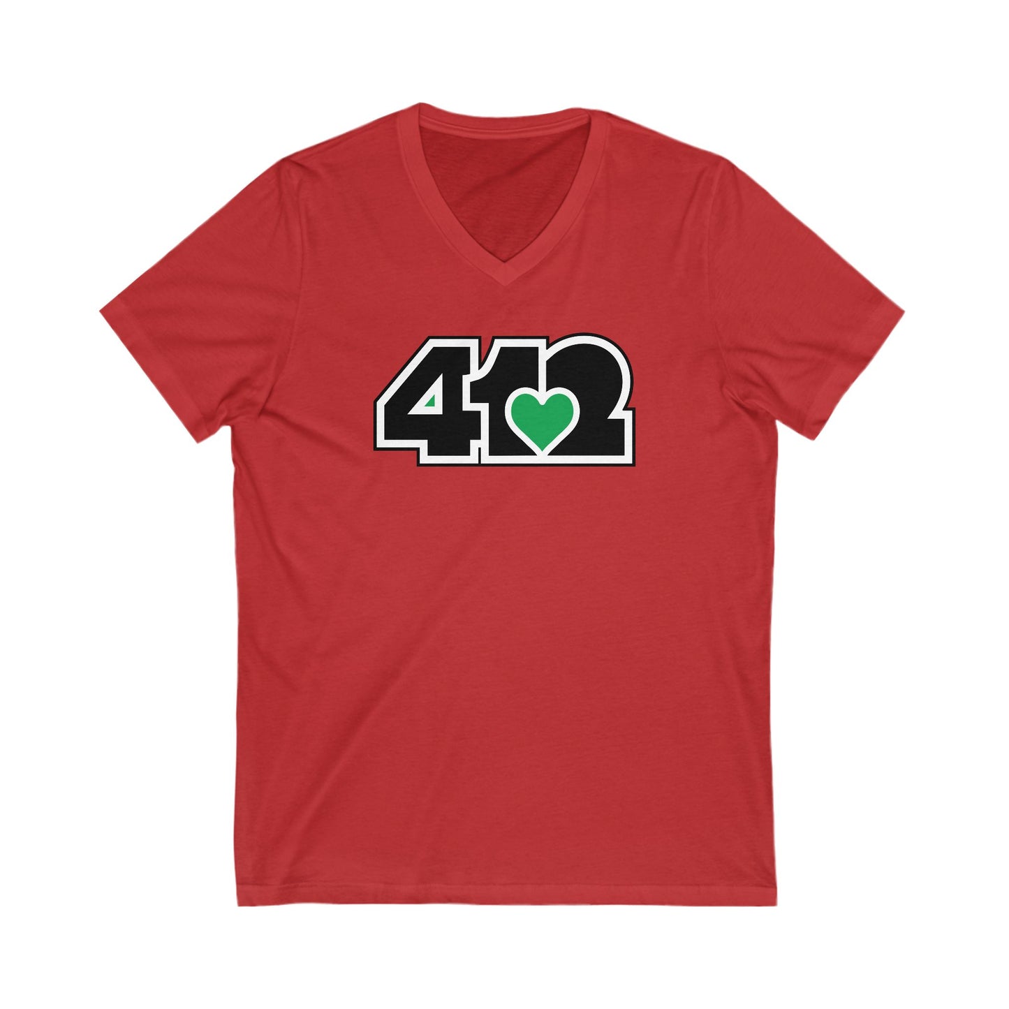 412 Women's V-Neck - Green Heart, Black Logo
