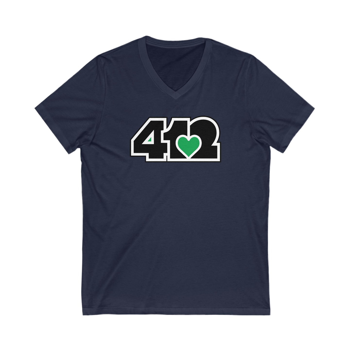 412 Women's V-Neck - Green Heart, Black Logo