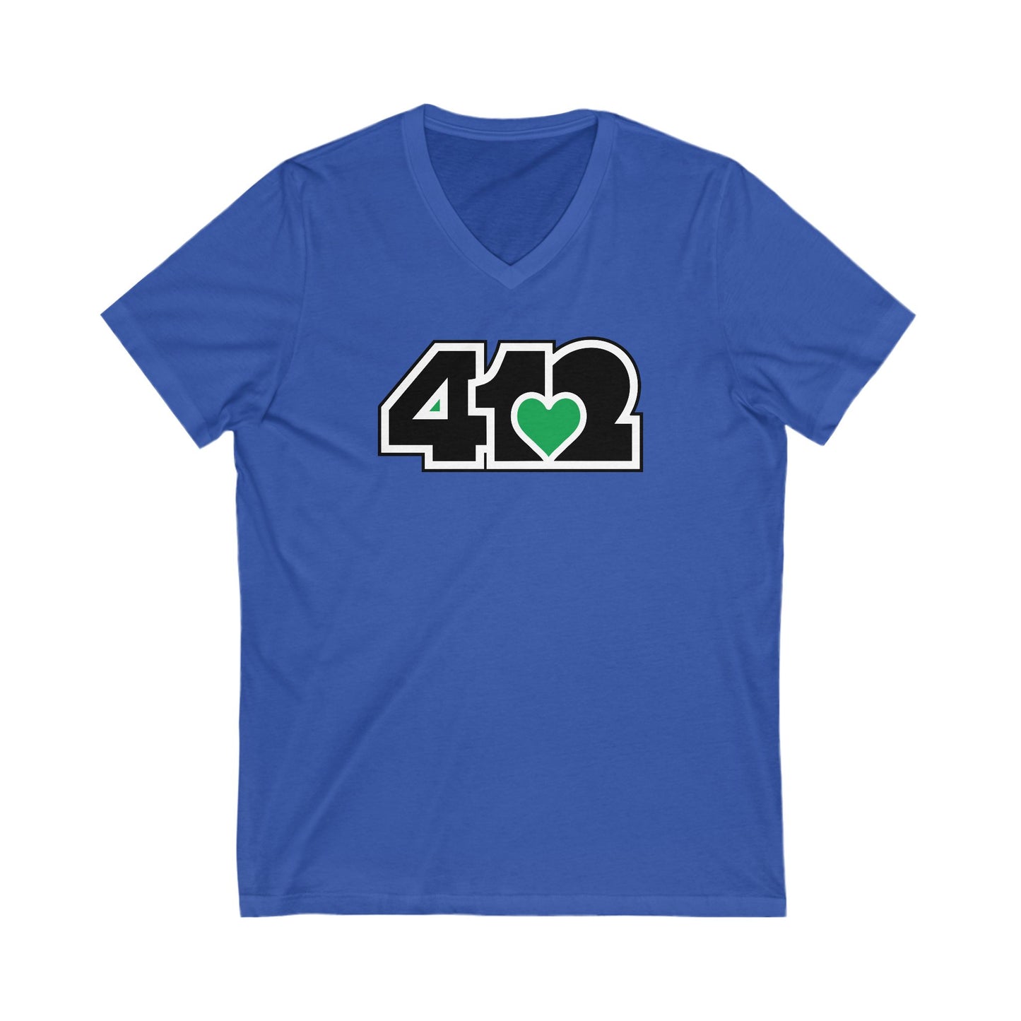 412 Women's V-Neck - Green Heart, Black Logo