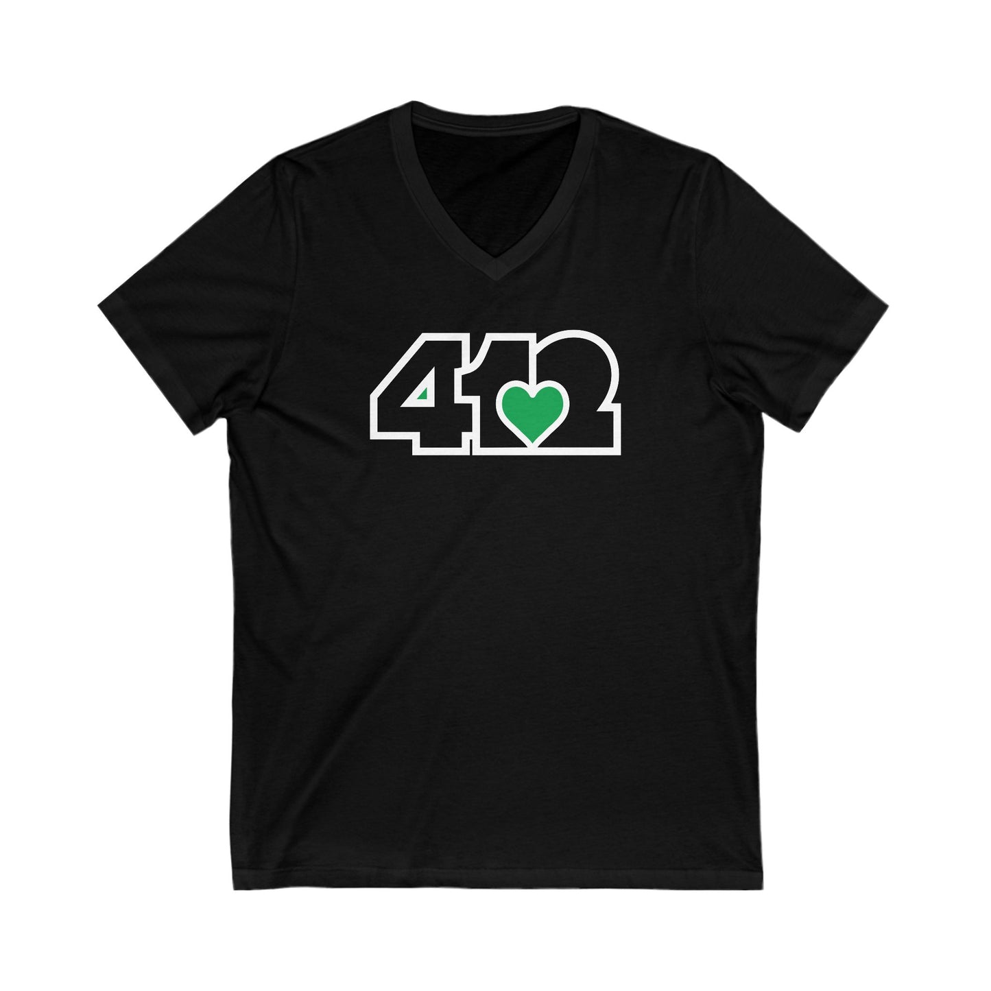 412 Women's V-Neck - Green Heart, Black Logo