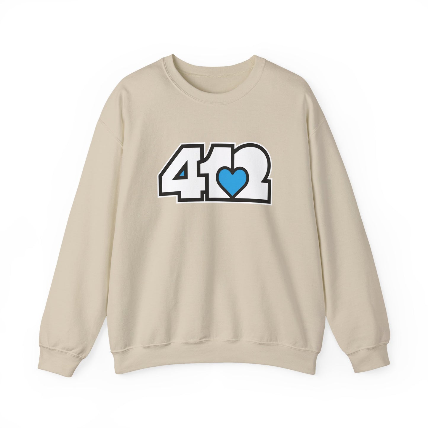 412 Crew Neck Sweatshirt - Blue Heart, White Logo