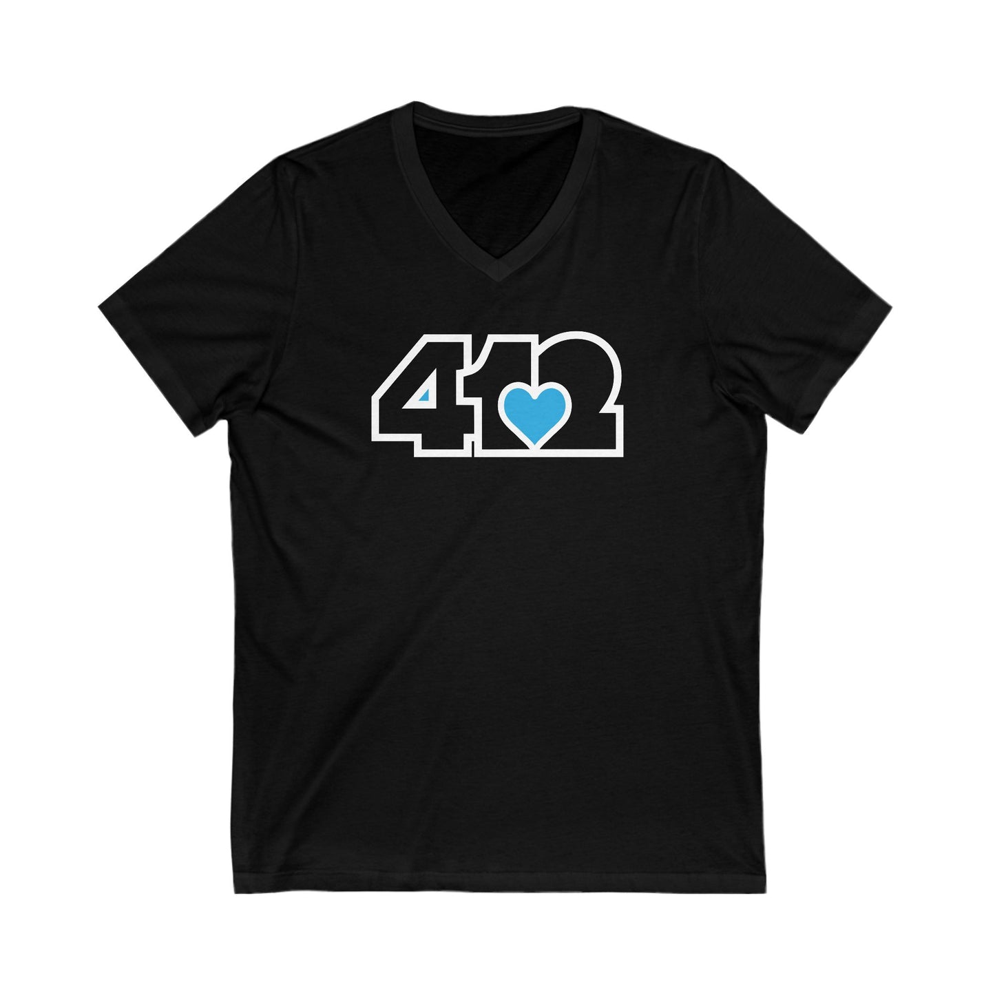 412 Women's V-Neck - Blue Heart, Black Logo