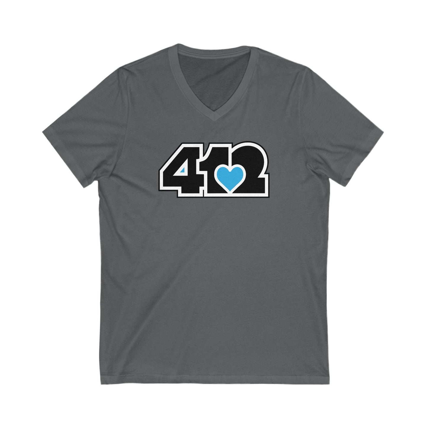 412 Women's V-Neck - Blue Heart, Black Logo