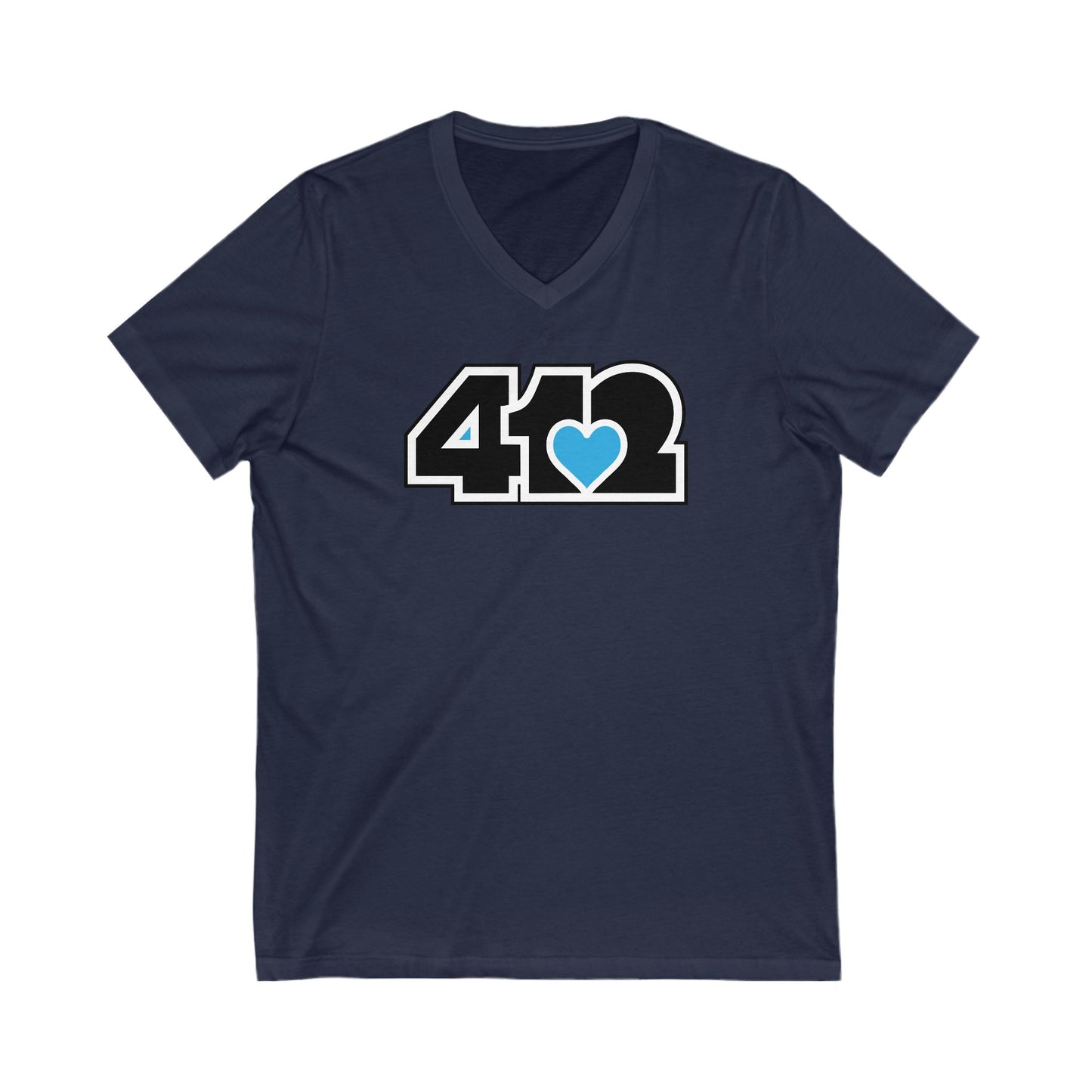 412 Women's V-Neck - Blue Heart, Black Logo