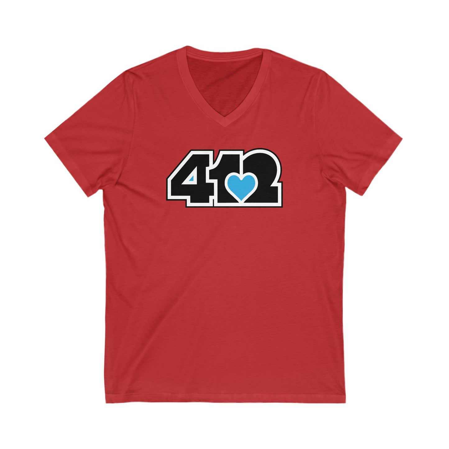412 Women's V-Neck - Blue Heart, Black Logo
