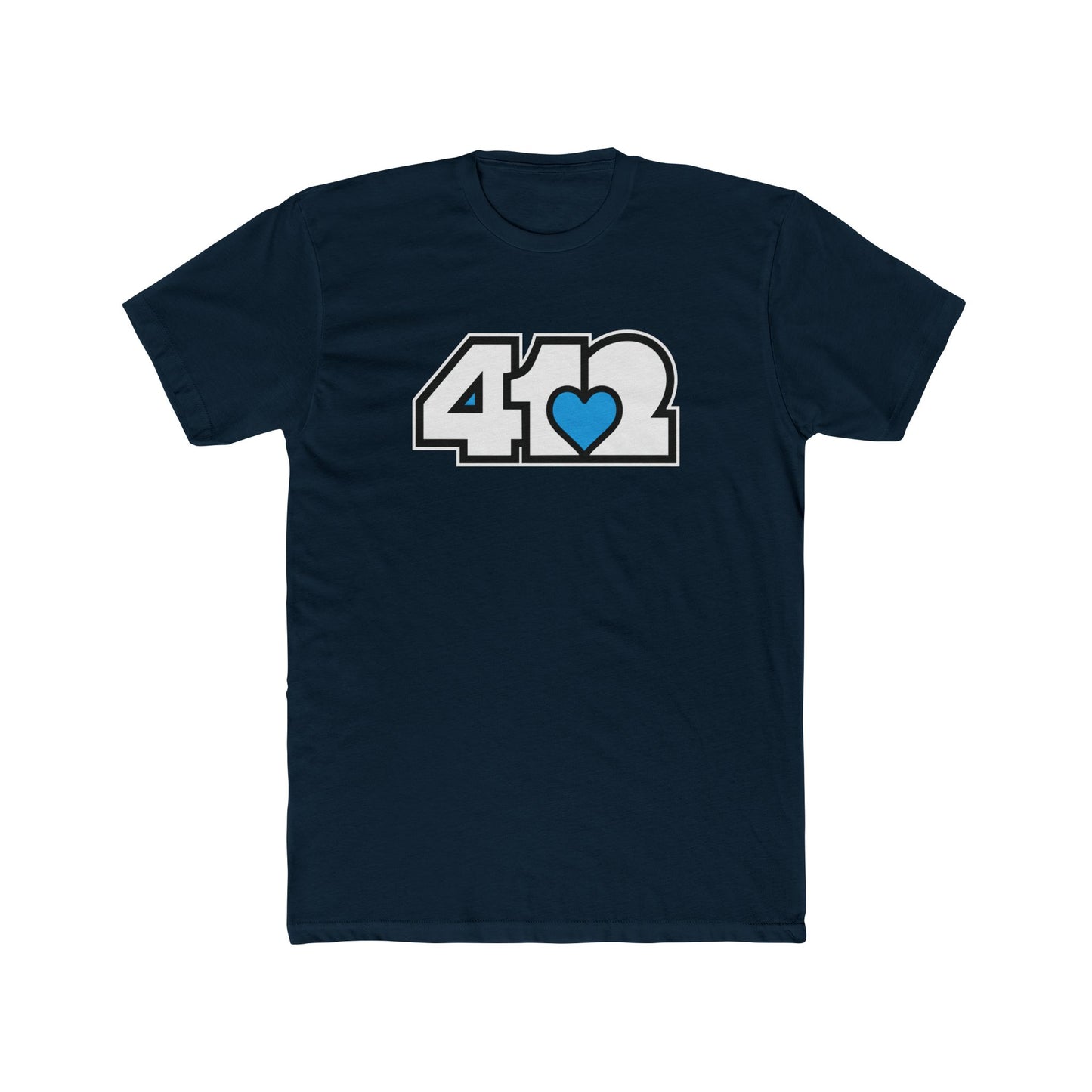 412 Contoured Fit Tee - Blue Heart, White Logo
