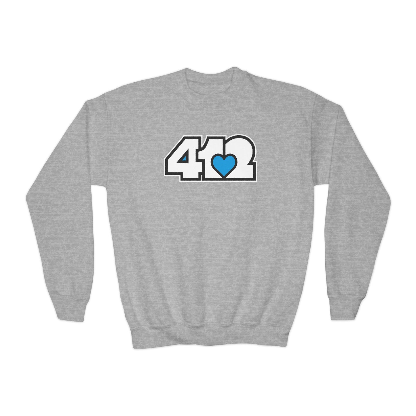 412 Crew Neck Youth Sweatshirt - Blue Heart, White Logo