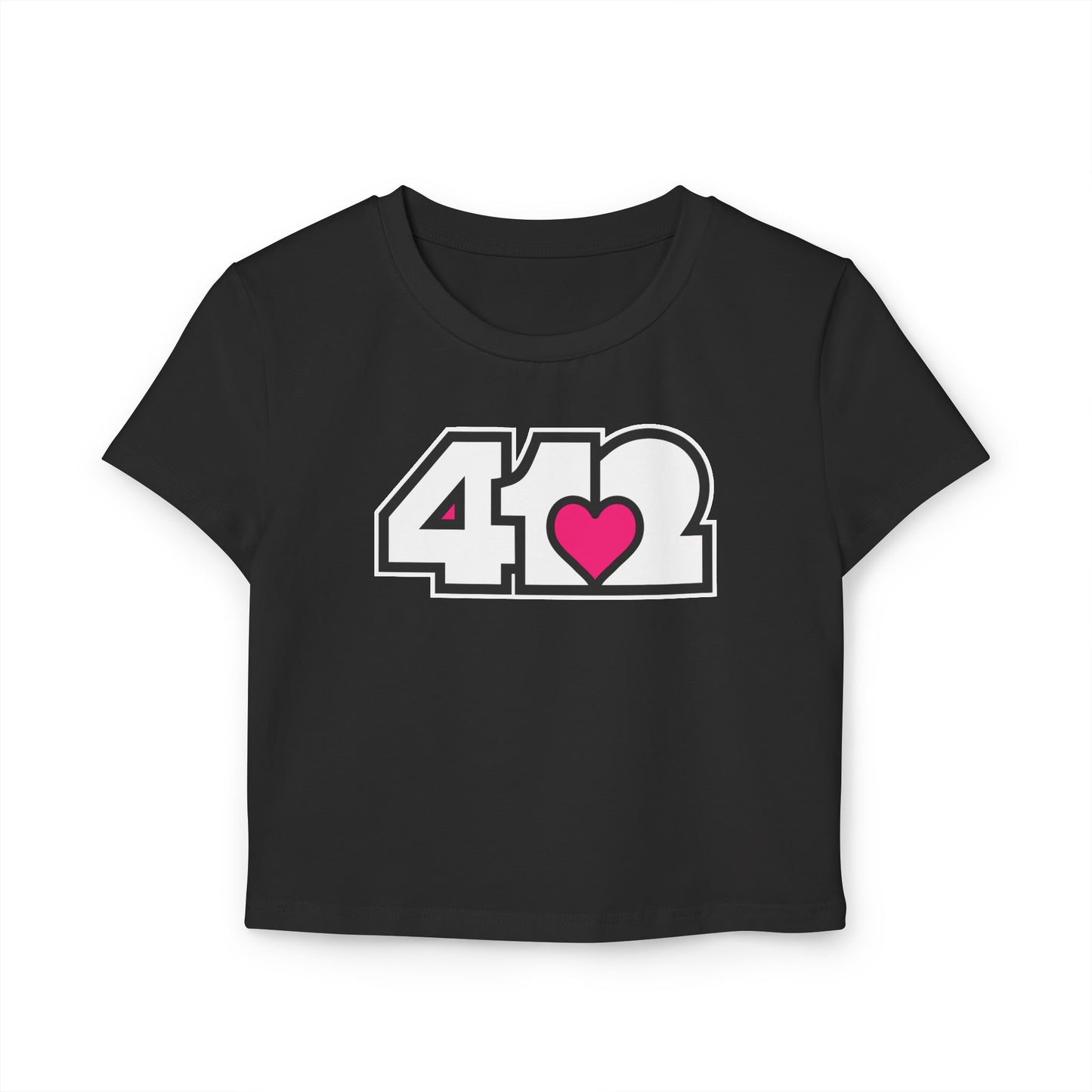 412 Women's Crop Top – Pink Heart, White Logo