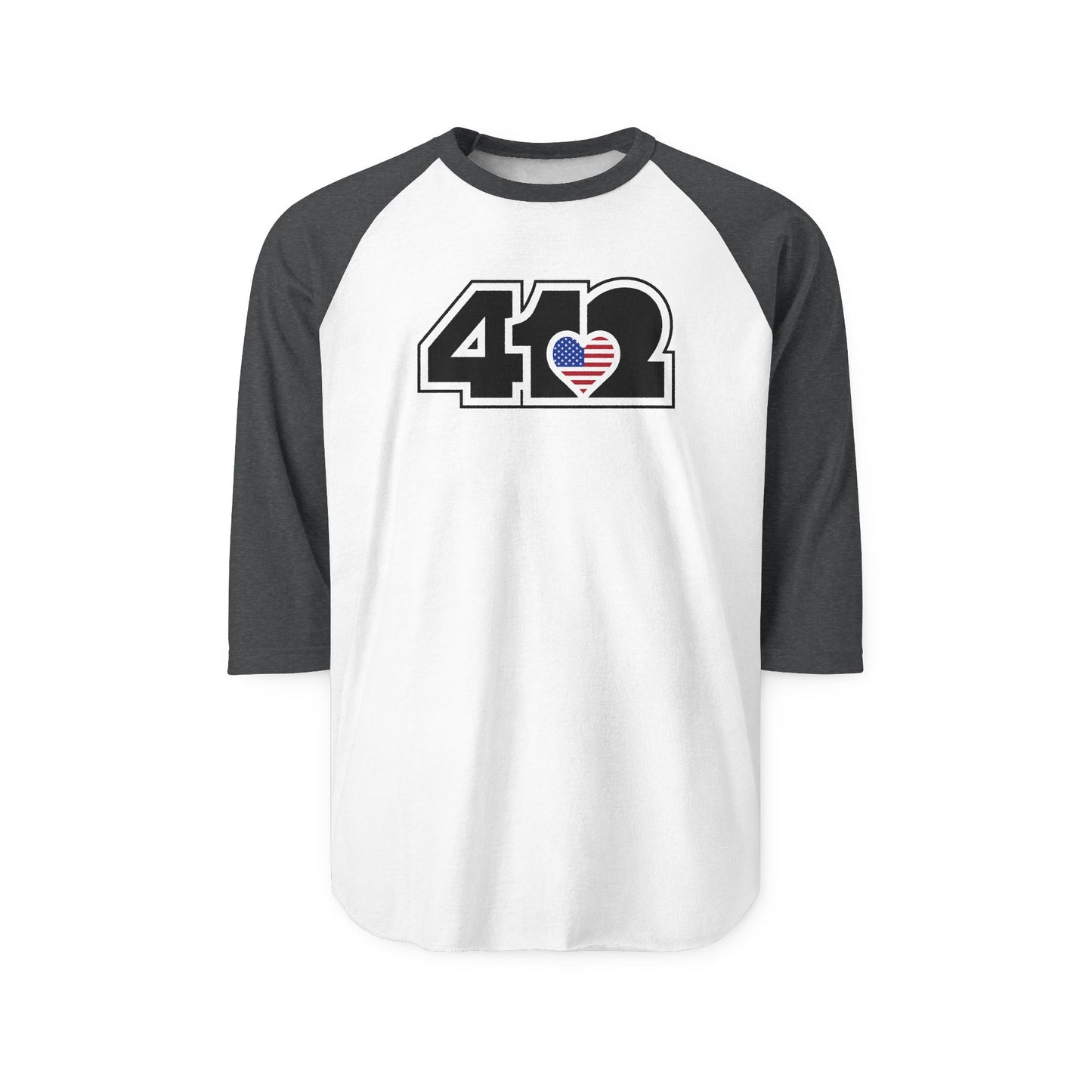 412 Raglan Baseball Tee - Stars & Stripes Heart, Black Logo