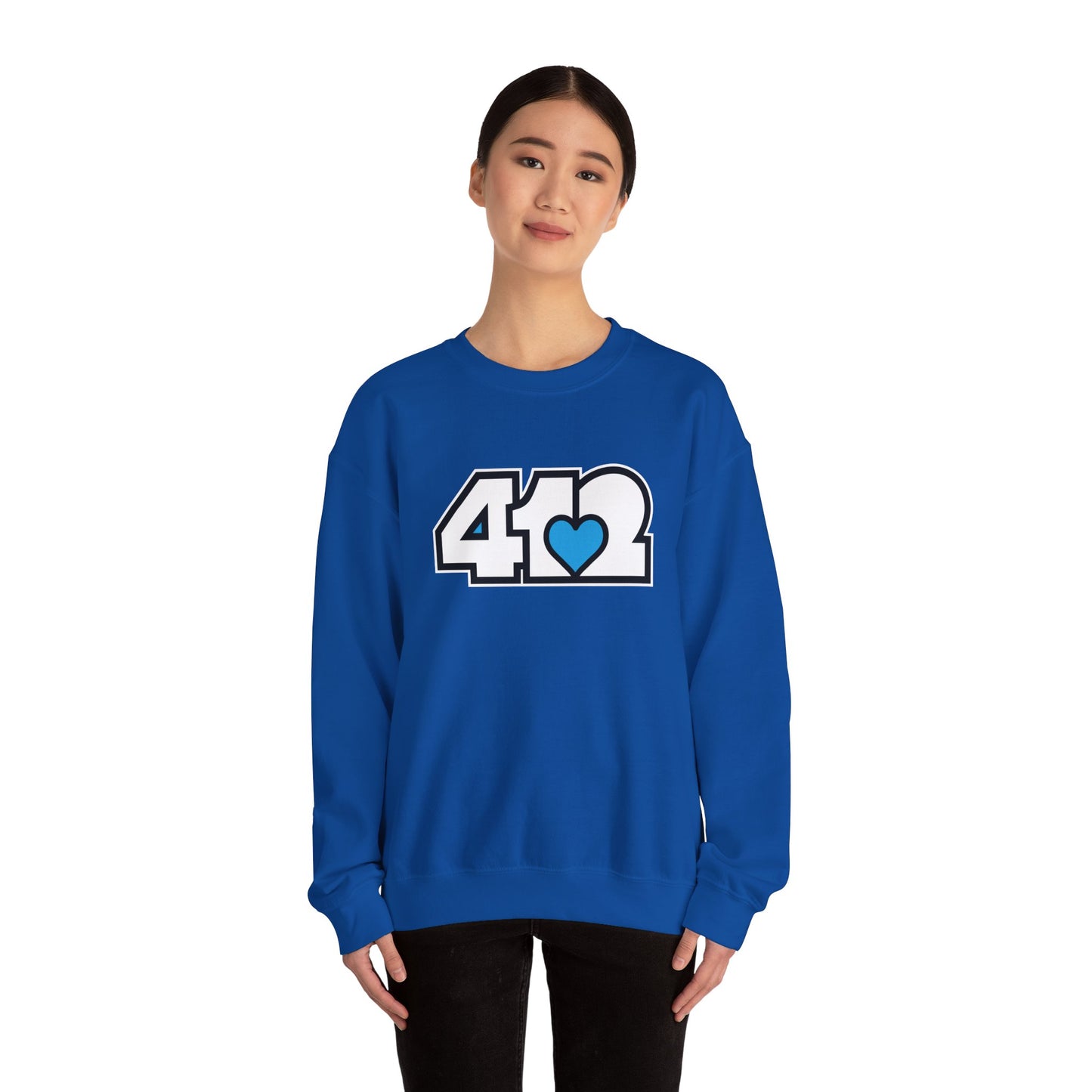 412 Crew Neck Sweatshirt - Blue Heart, White Logo