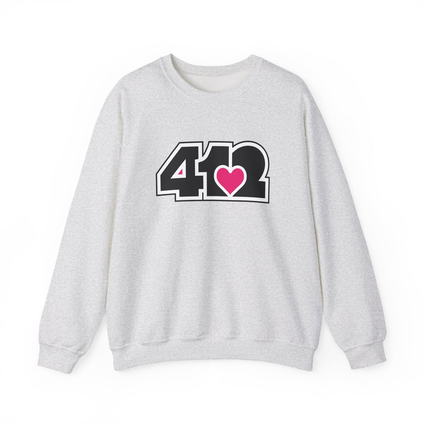 412 Crew Neck Sweatshirt - Pink Heart, Black Logo