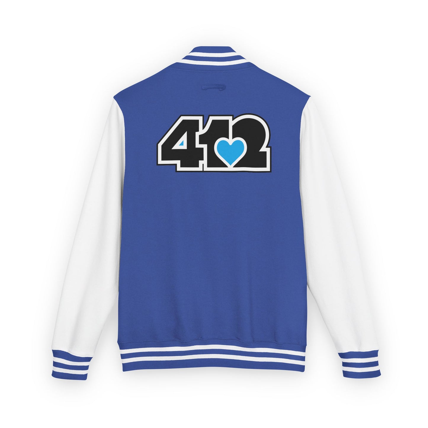 412 Embroidered Letterman Jacket - Blue Heart, Black Logo