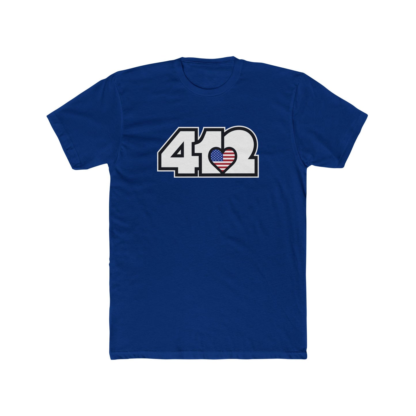 412 Contoured Fit Tee - Stars & Stripes Heart, White Logo