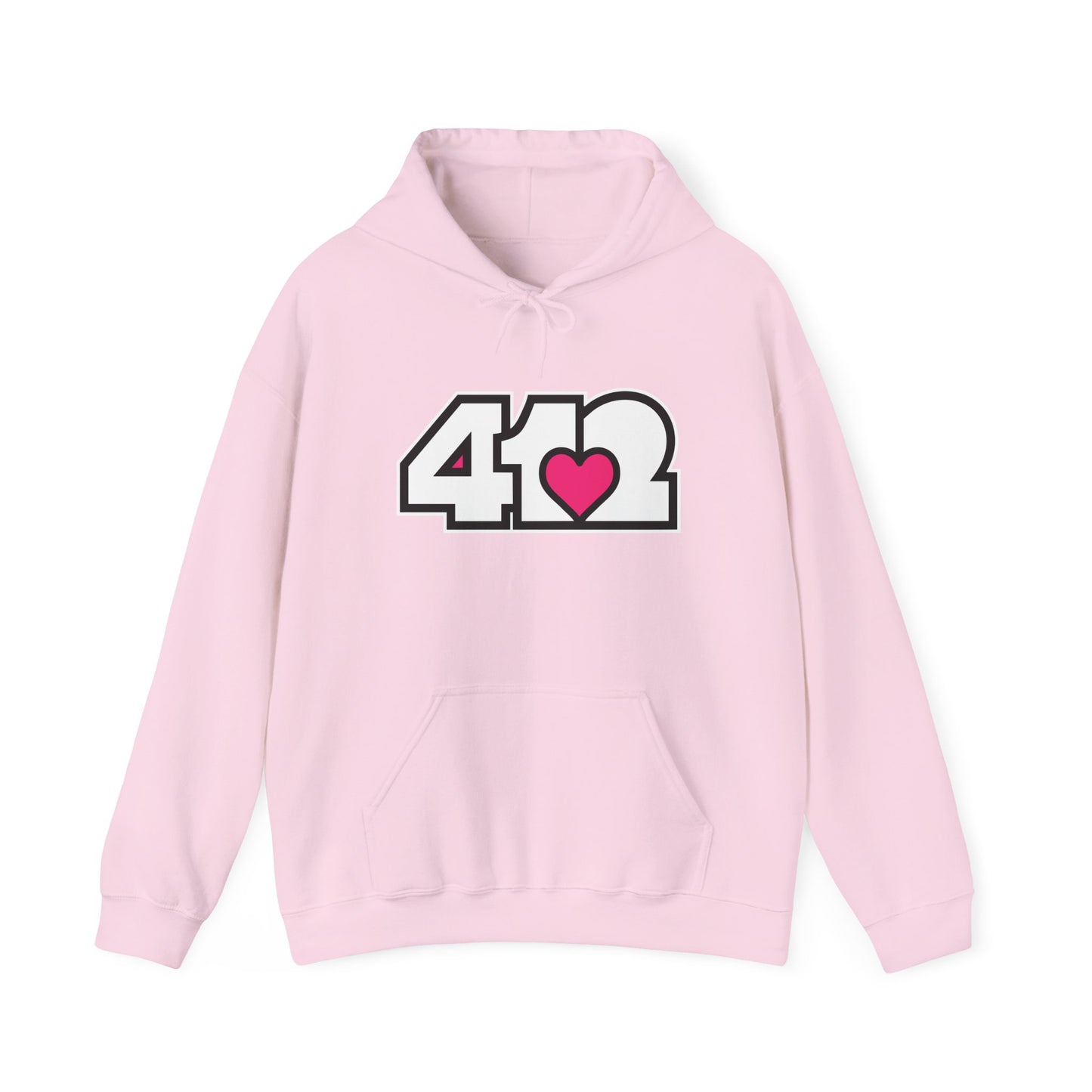 412 Classic Fit Adult Hoodie - Pink Heart, White Logo