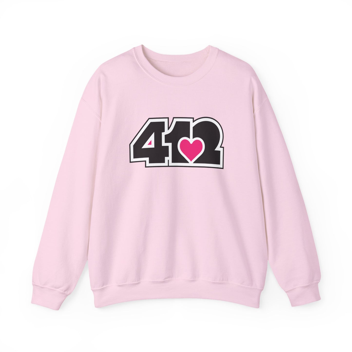 412 Crew Neck Sweatshirt - Pink Heart, Black Logo