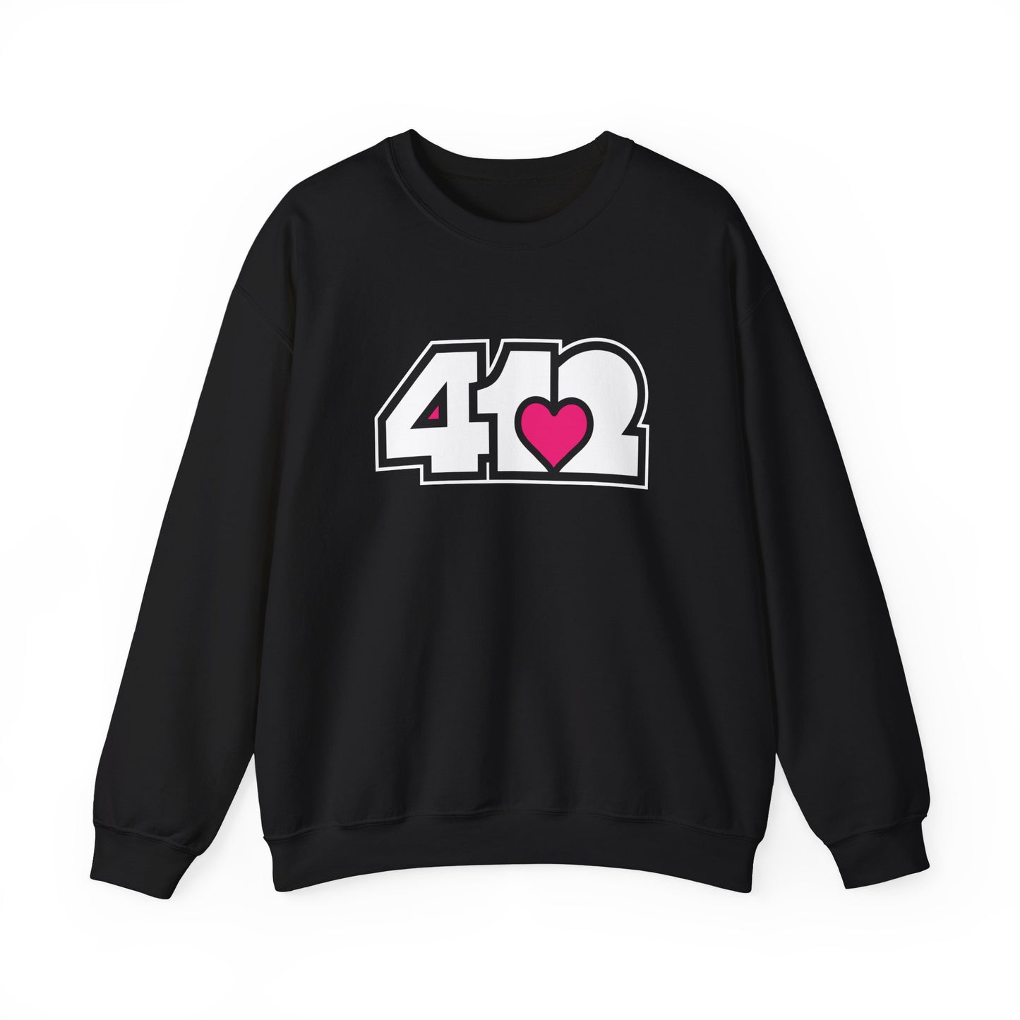 412 Crew Neck Sweatshirt - Pink Heart, White Logo