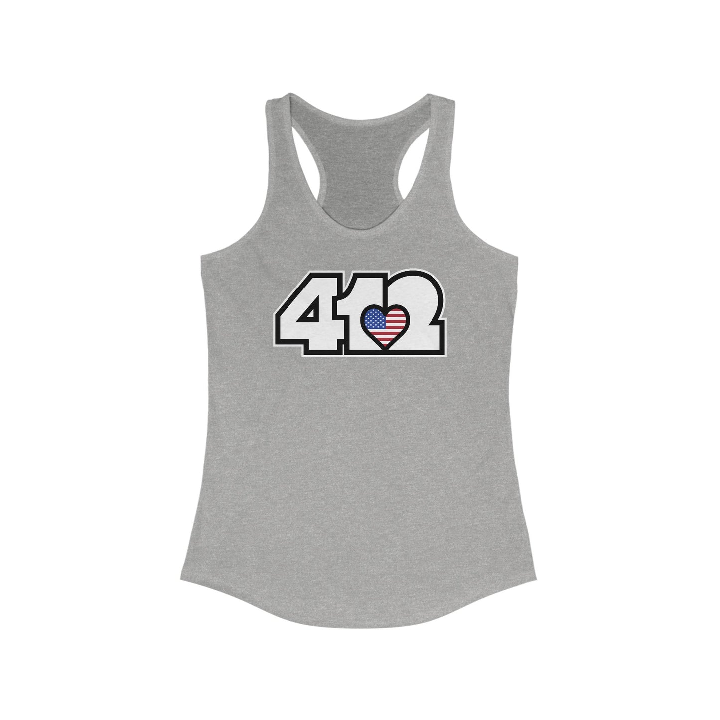 412 Women's Racerback Tank Top - Stars & Stripes Heart, White Logo