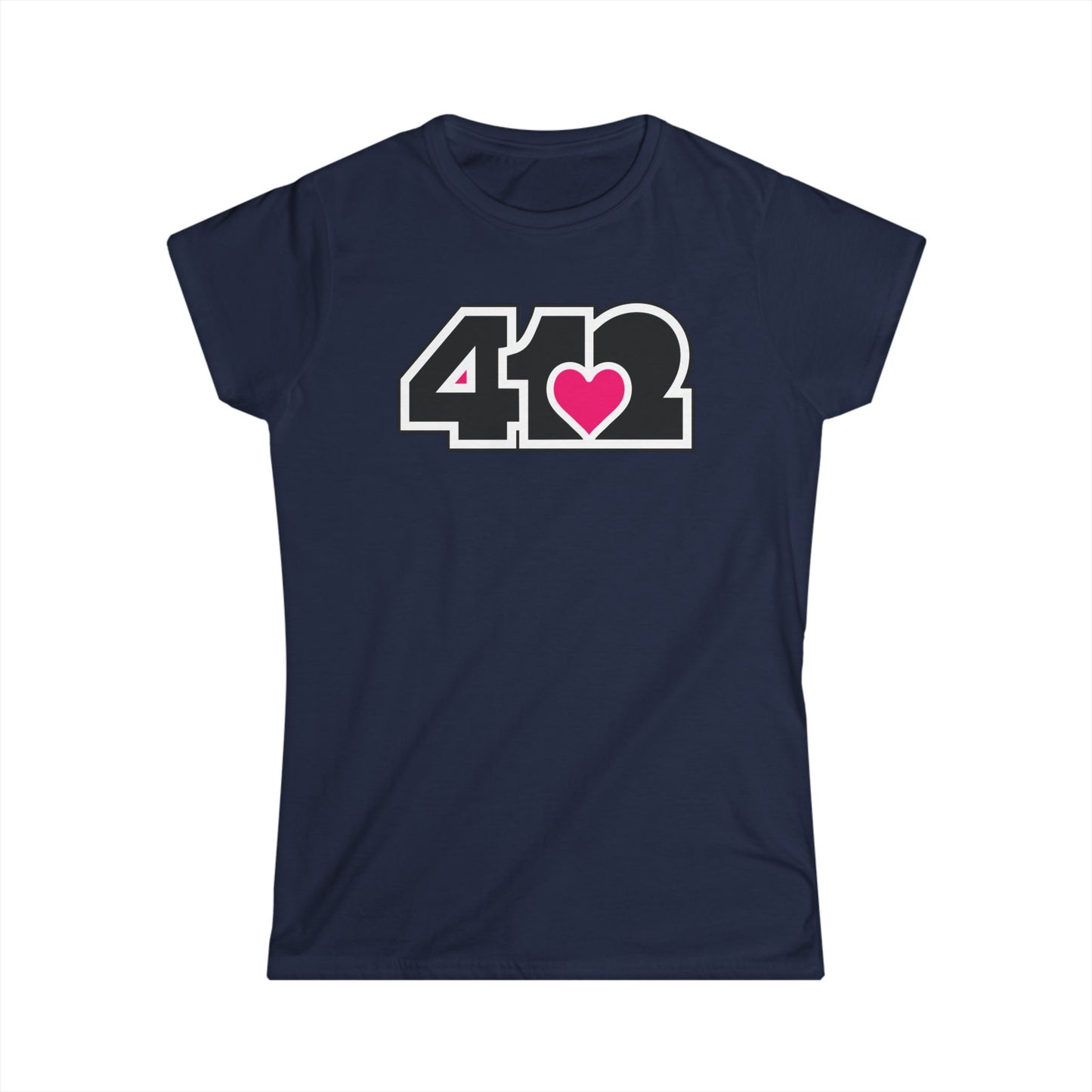 412 Women's Softstyle Tee - Pink Heart, Black Logo