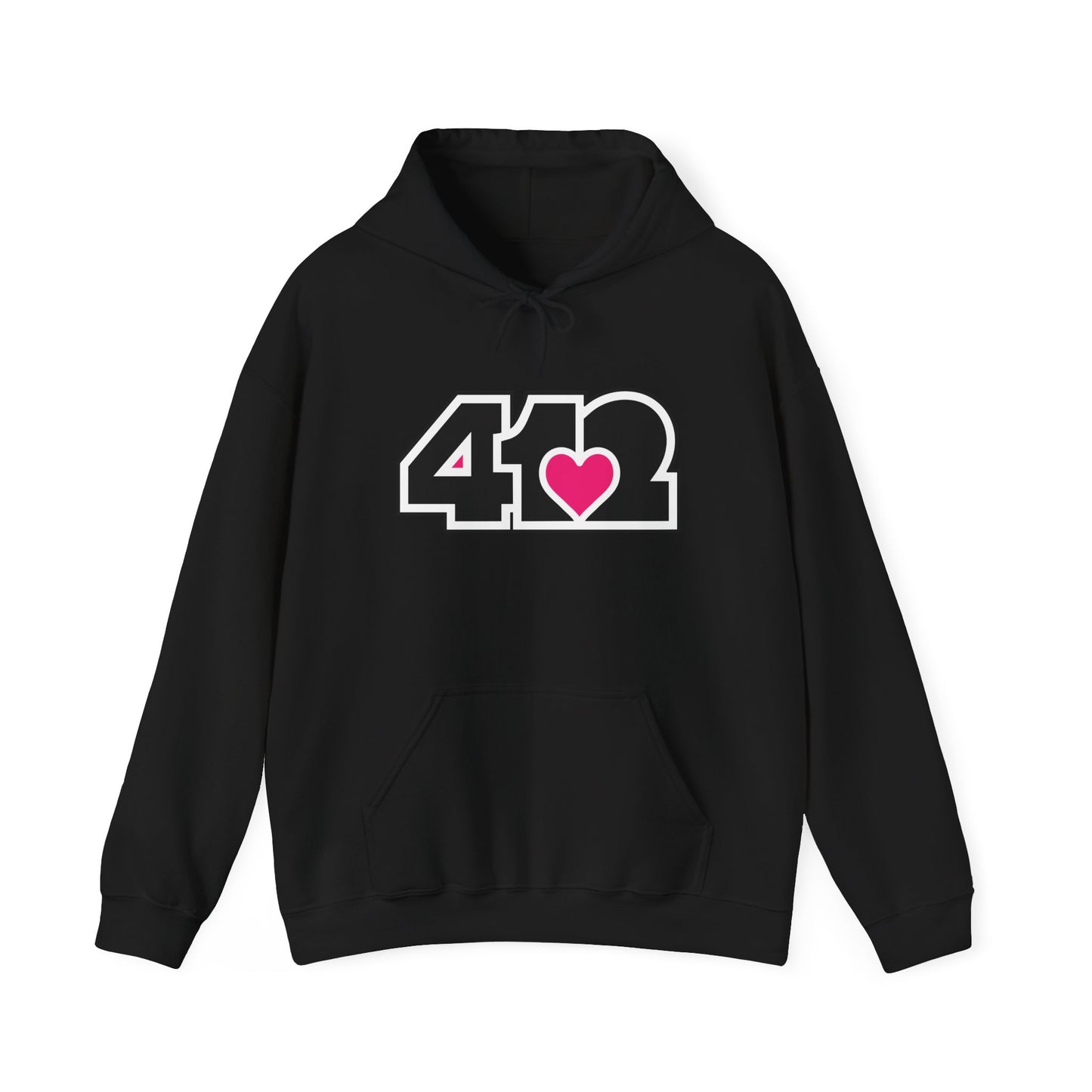 412 Classic Fit Adult Hoodie - Pink Heart, Black Logo
