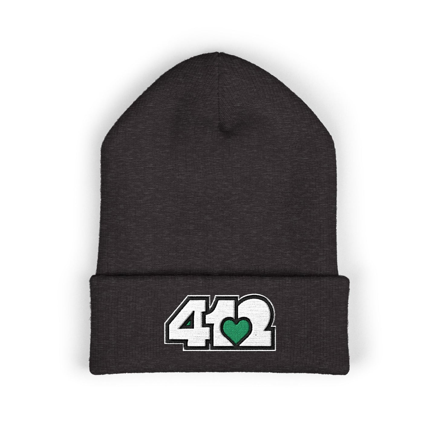 Green Heart Embroidered Beanie Hat